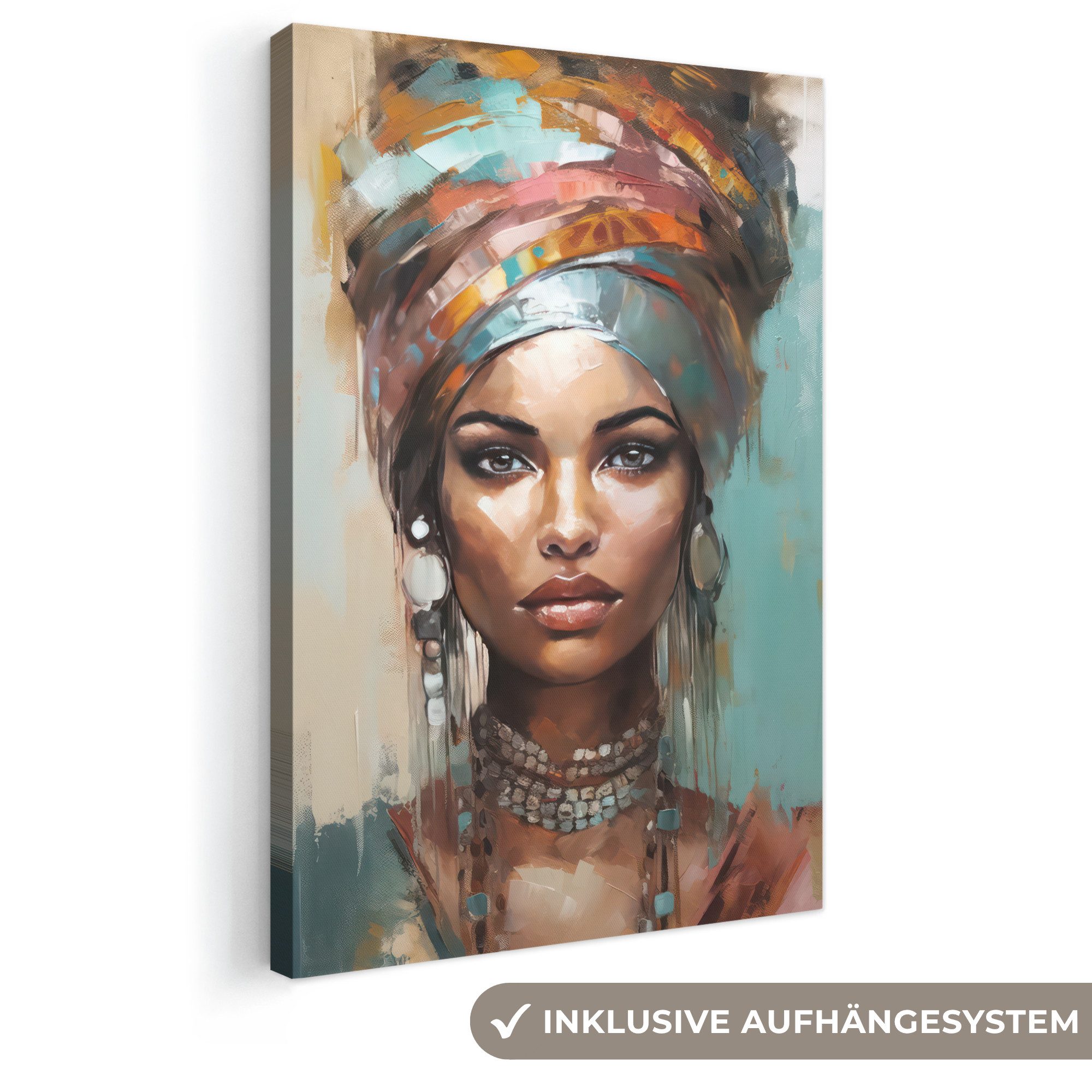 OneMillionCanvasses® Leinwandbild Frau - Kunst - Schmuck - Porträt, Fotodruck (1 St), Leinwand Canvas Wandbild, Wanddekoration 20x30 cm