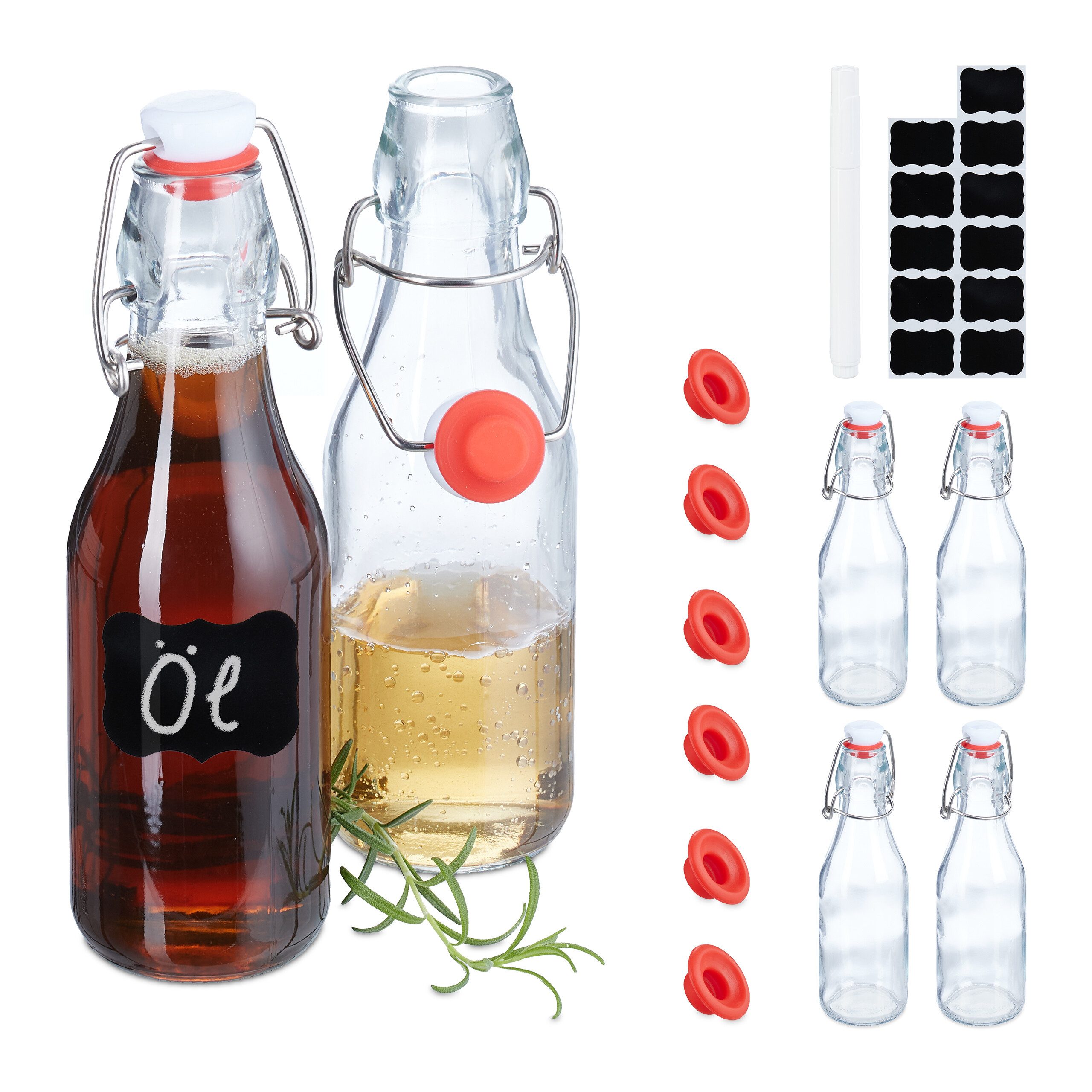 relaxdays Vorratsglas Bügelflaschen 250 ml im 6er Set, Glas, (6-tlg)