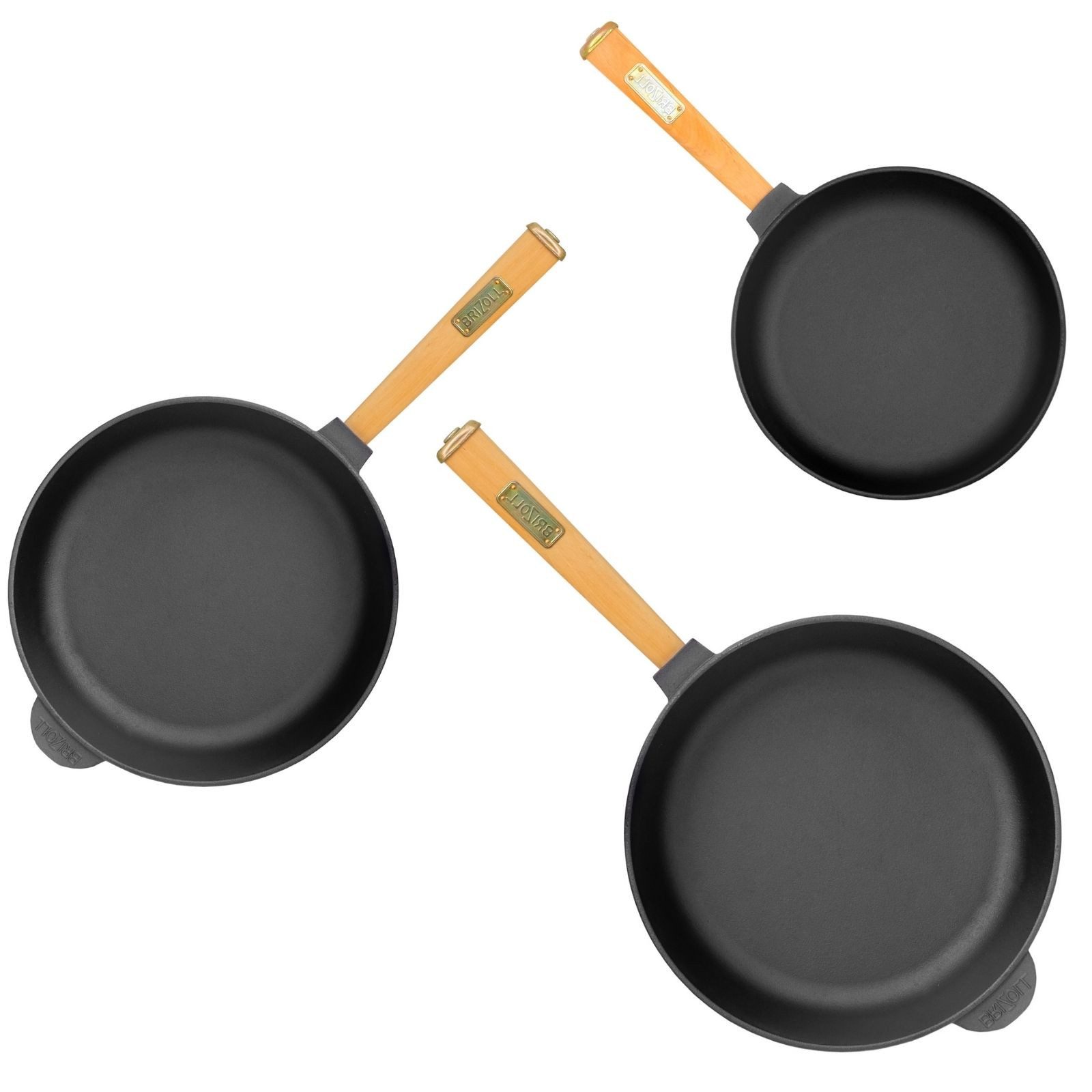 BIG-PAN Bratpfanne 3-teiliges Gusseisenpfannen-Set 20/24/28 cm Bratpfannen Set Gusseisen, Gusseisen