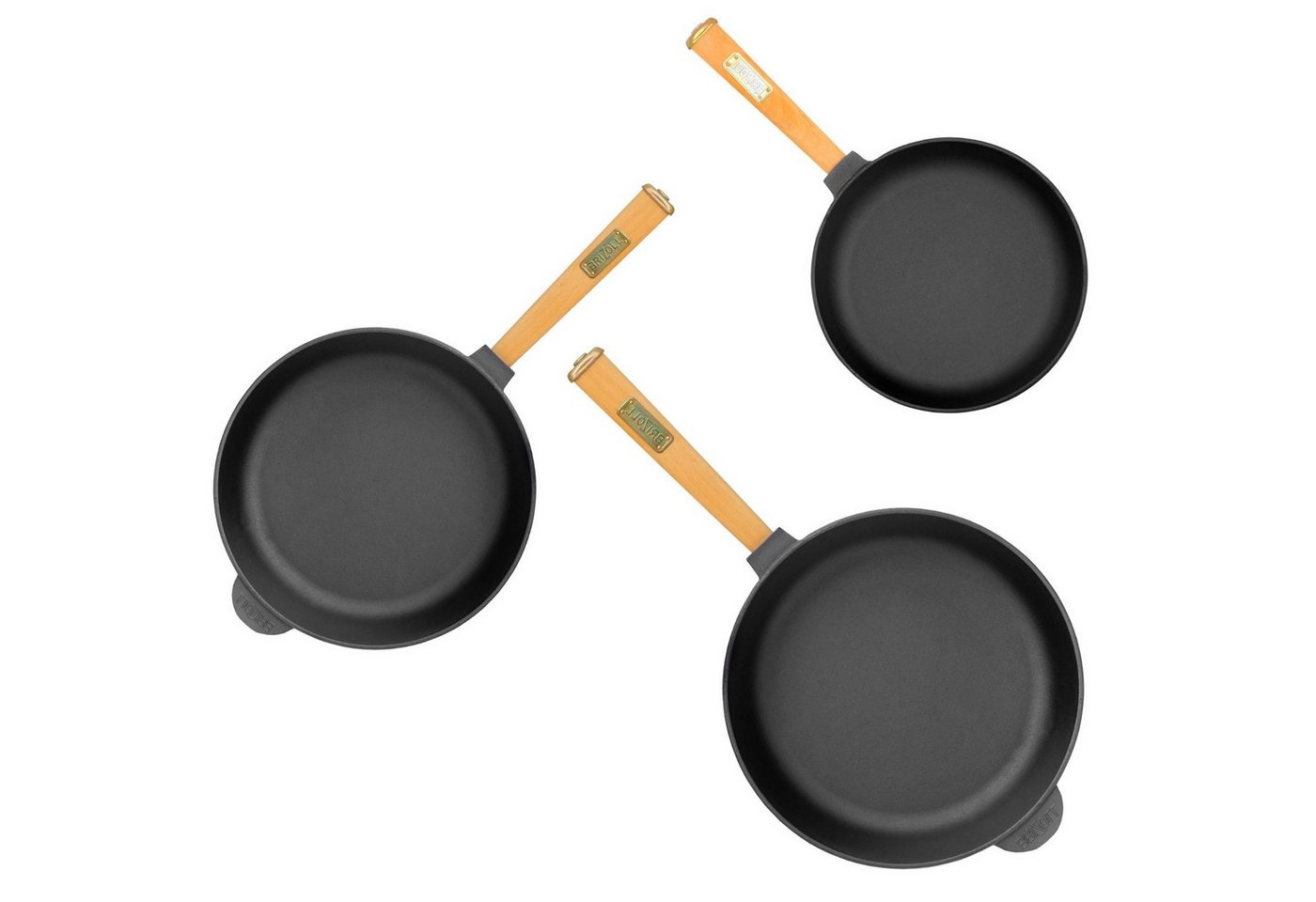 BIG-PAN Bratpfanne 3-teiliges Gusseisenpfannen-Set 20/24/28 cm Bratpfannen Set Gusseisen, Gusseisen