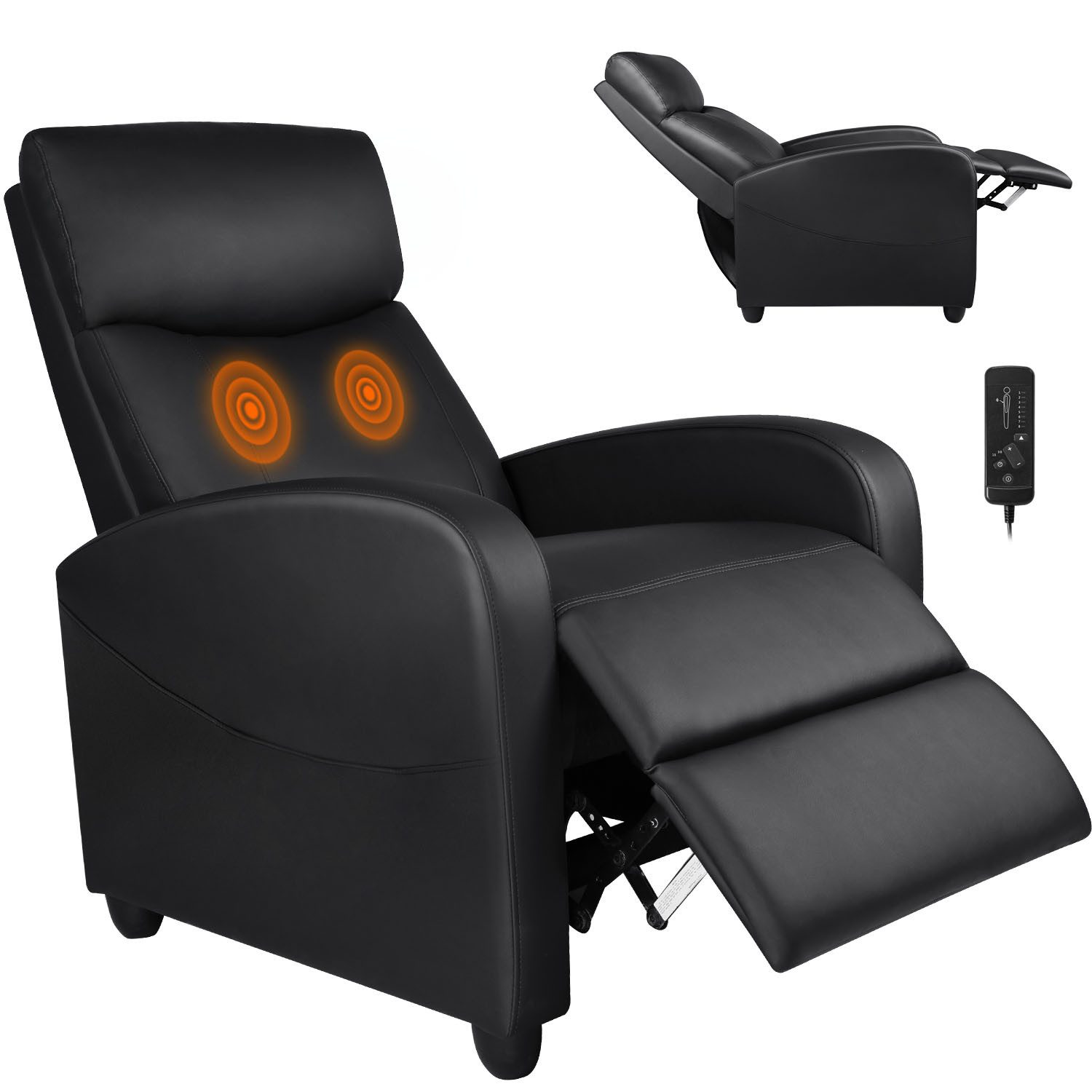 IDEASY Loungesofa Modernes Einzel-Massagesofa, schwarzer Liegesessel, Verstellbare Rückenlehne und Sitzkissen aus PU-Leder