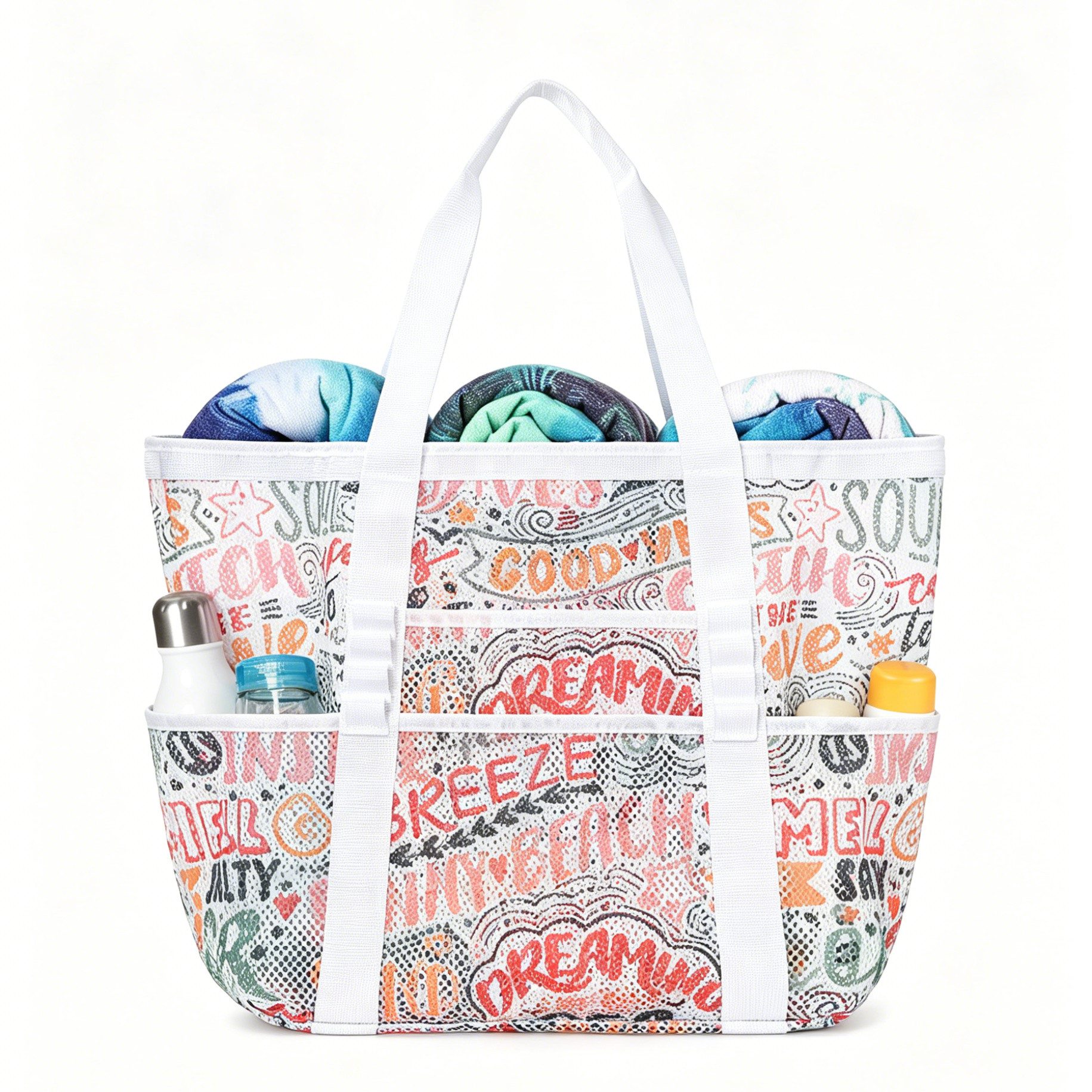 Zaewry Strandtasche Große Strandtasche mit hoher Kapazität, faltbare Schultertasche, wasser- und sandabweisend, ideal für Strand und Kreuzfahrturlaub