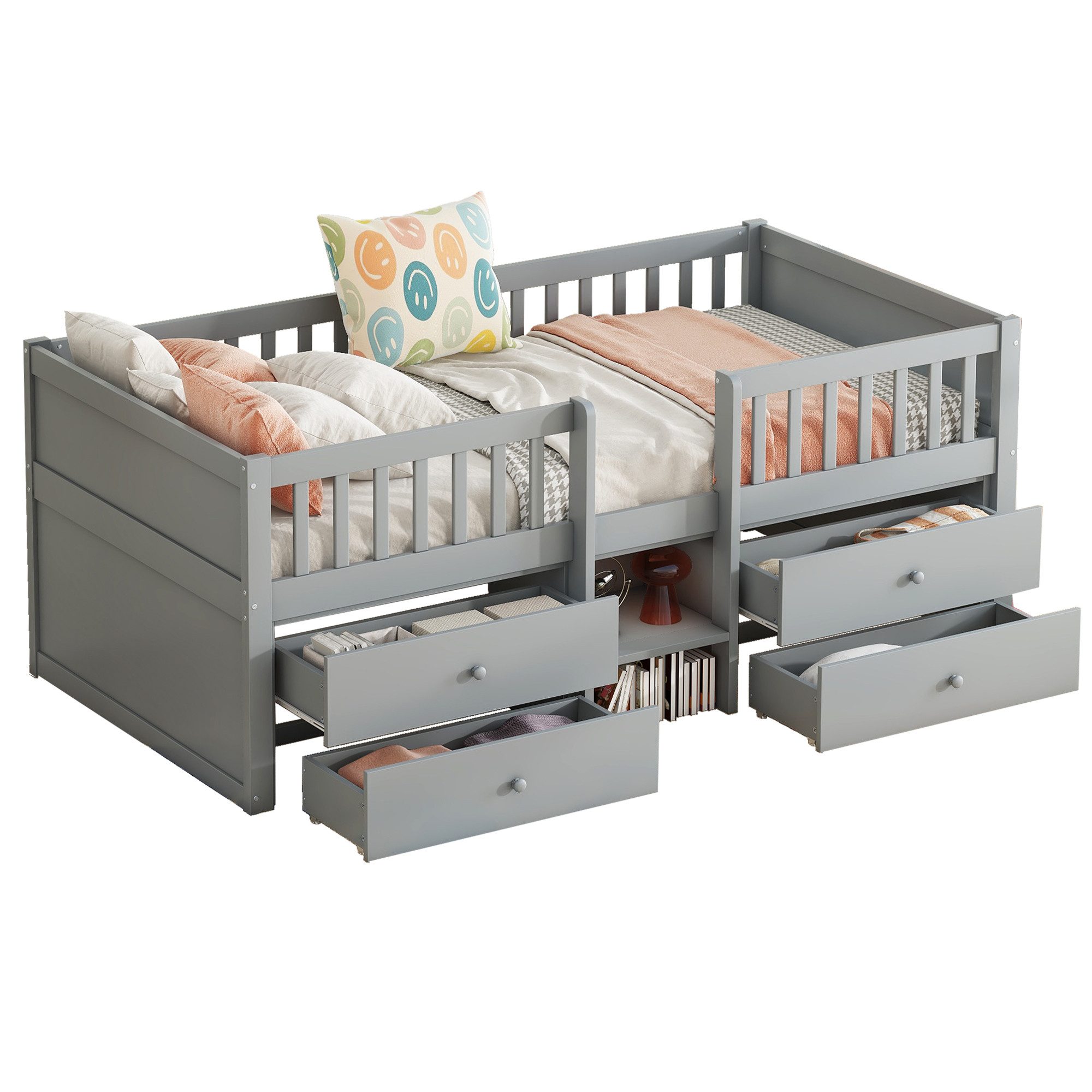 SOFTWEARY Kinderbett mit Schubladen und Lattenrost (90x200 cm), Regal, Raus günstig online kaufen