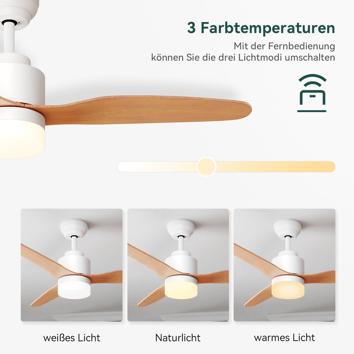 Ø119cm,mit 3 Fernbedienung, Ø119cm, Ø 47 Lampe, SONNI Stufen, Inch, Leuchte,LED Weiß, Licht Decken und Deckenventilator, Deckenventilator