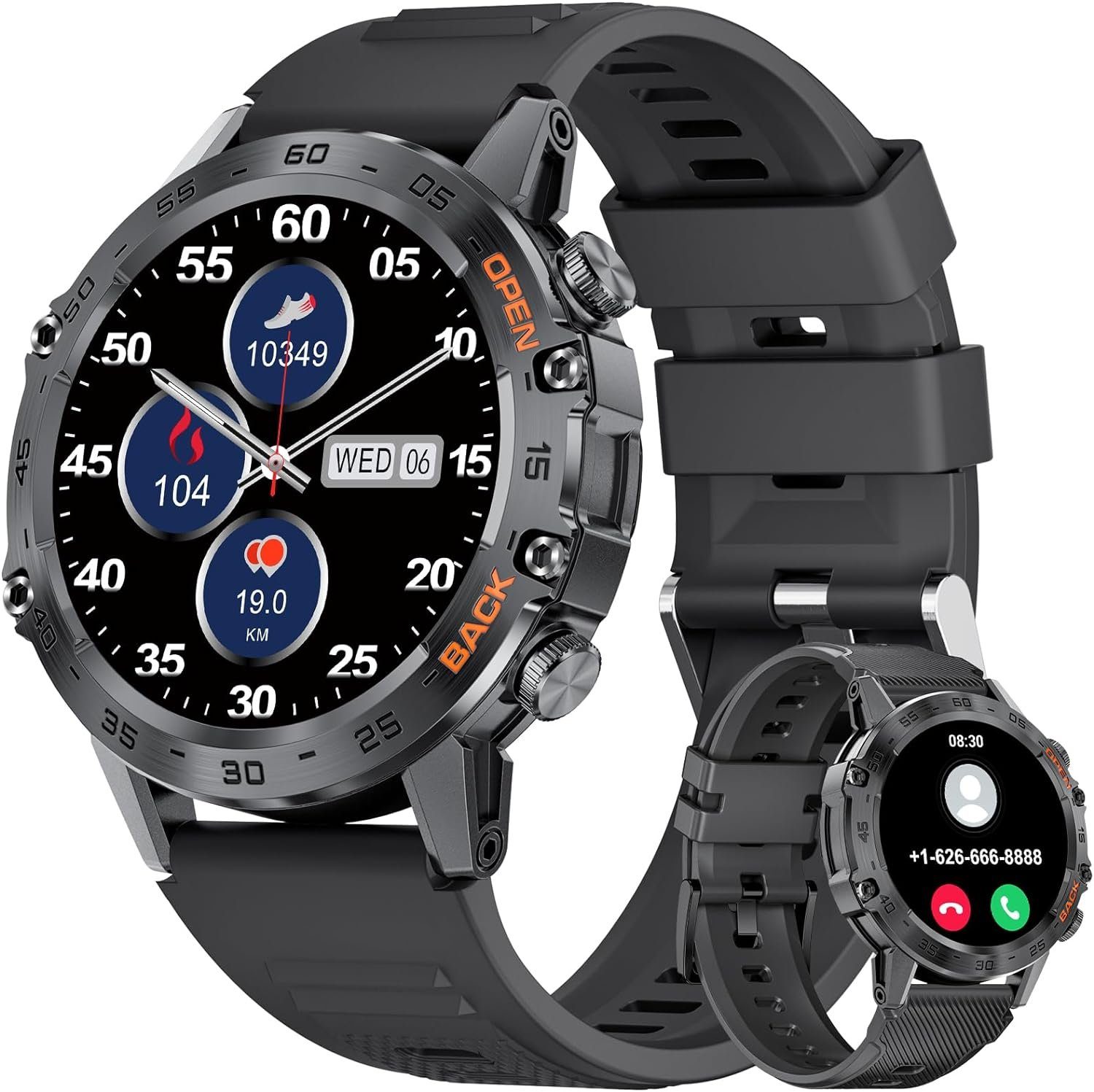 SUNKTA Fur Herren mit Sprachassistent Blutdruckmessung Herzfrequenz Smartwatch (1.39 Zoll, Andriod iOS), mit Telefonfunktion 400Amh Touchscreen Fitness Tracker Schrittzähler