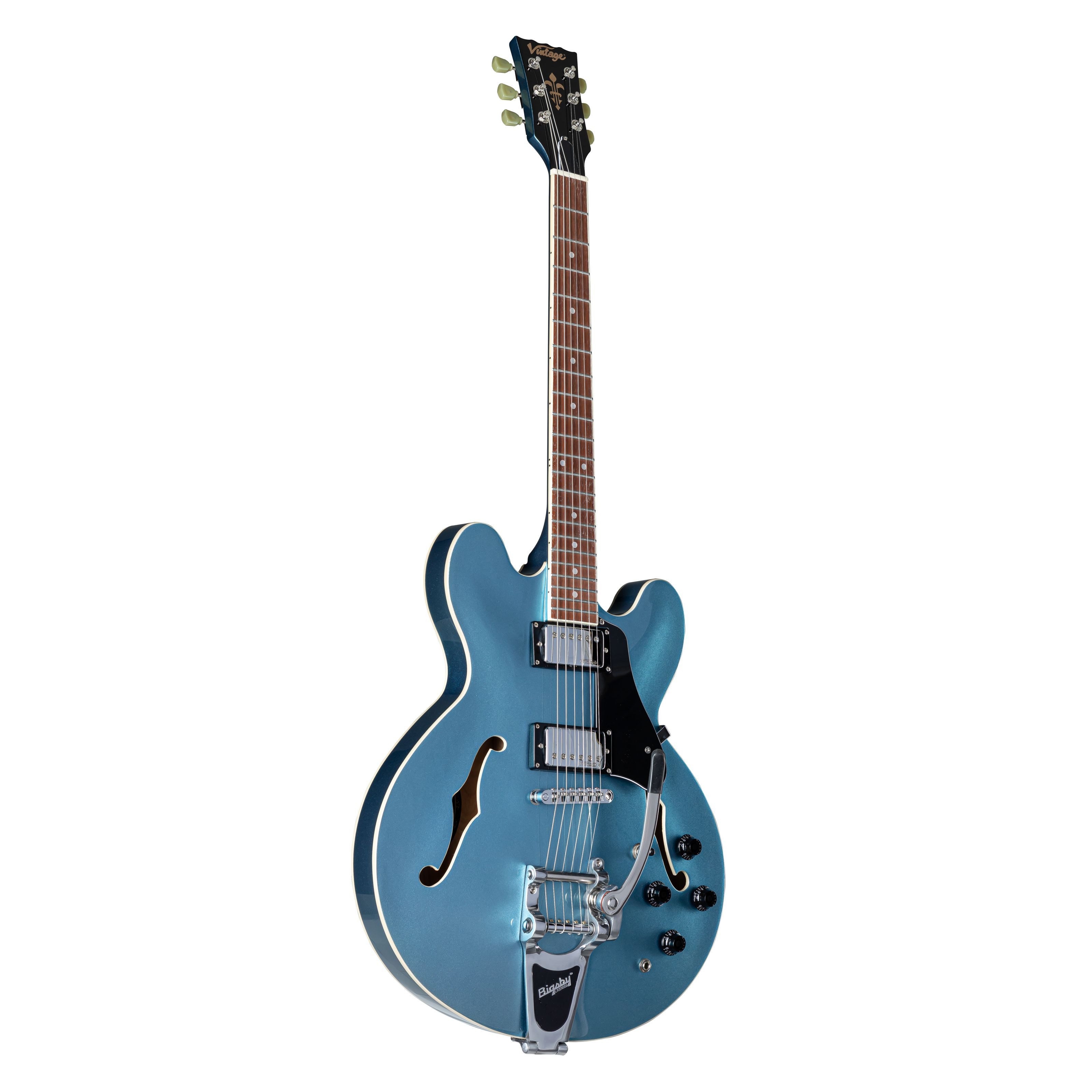 VINTAGE Halbakustik-Gitarre, Halb-Akustik Gitarren, Semi Hollow-Modelle, Reissued VSA500B Gun Hill Blue - Halbakustik Gitarre
