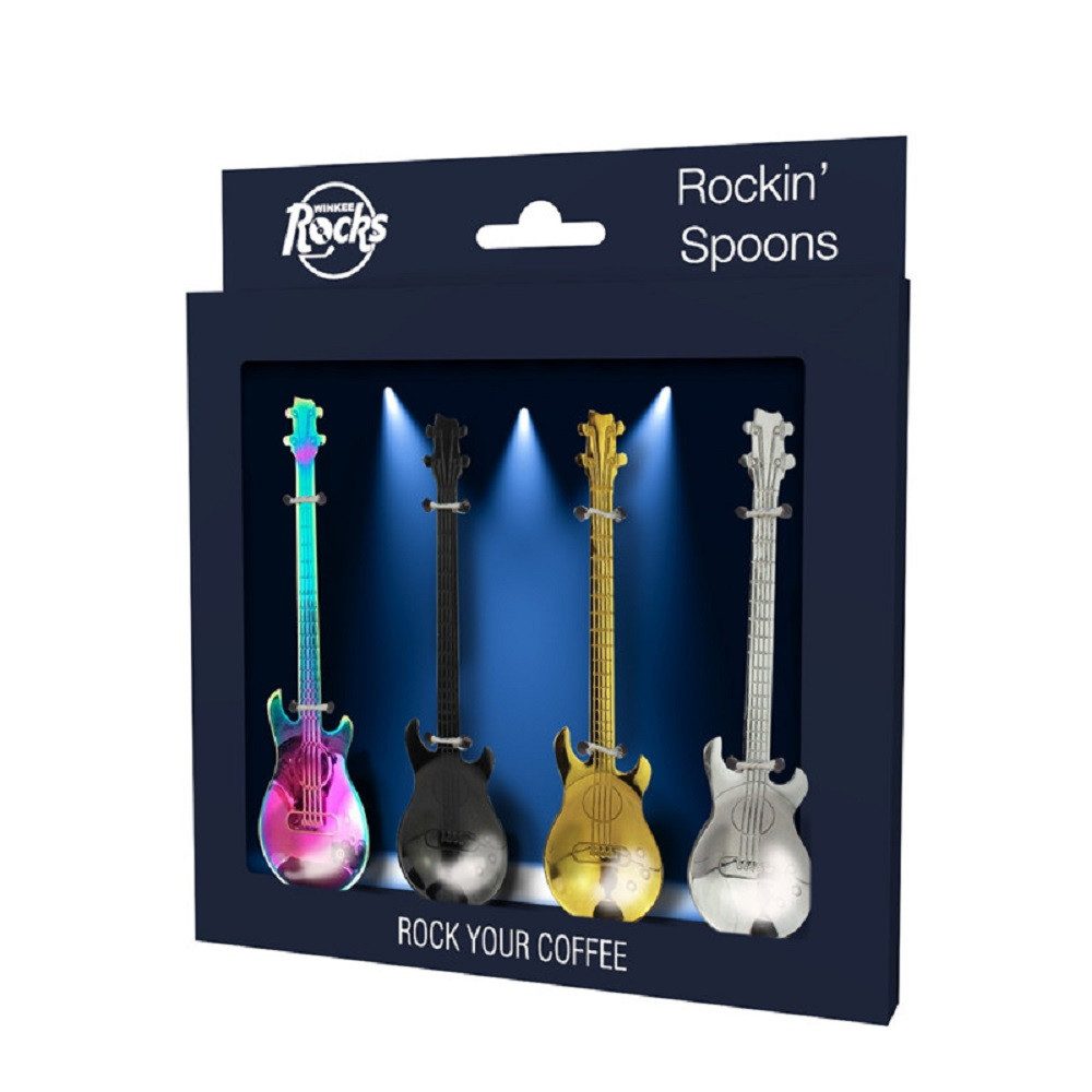 Winkee Rocks Кофейная ложка Gitarre - Rockin' Spoons (4 Stück), Teelöffel Bass Klampfe Metall Ложки