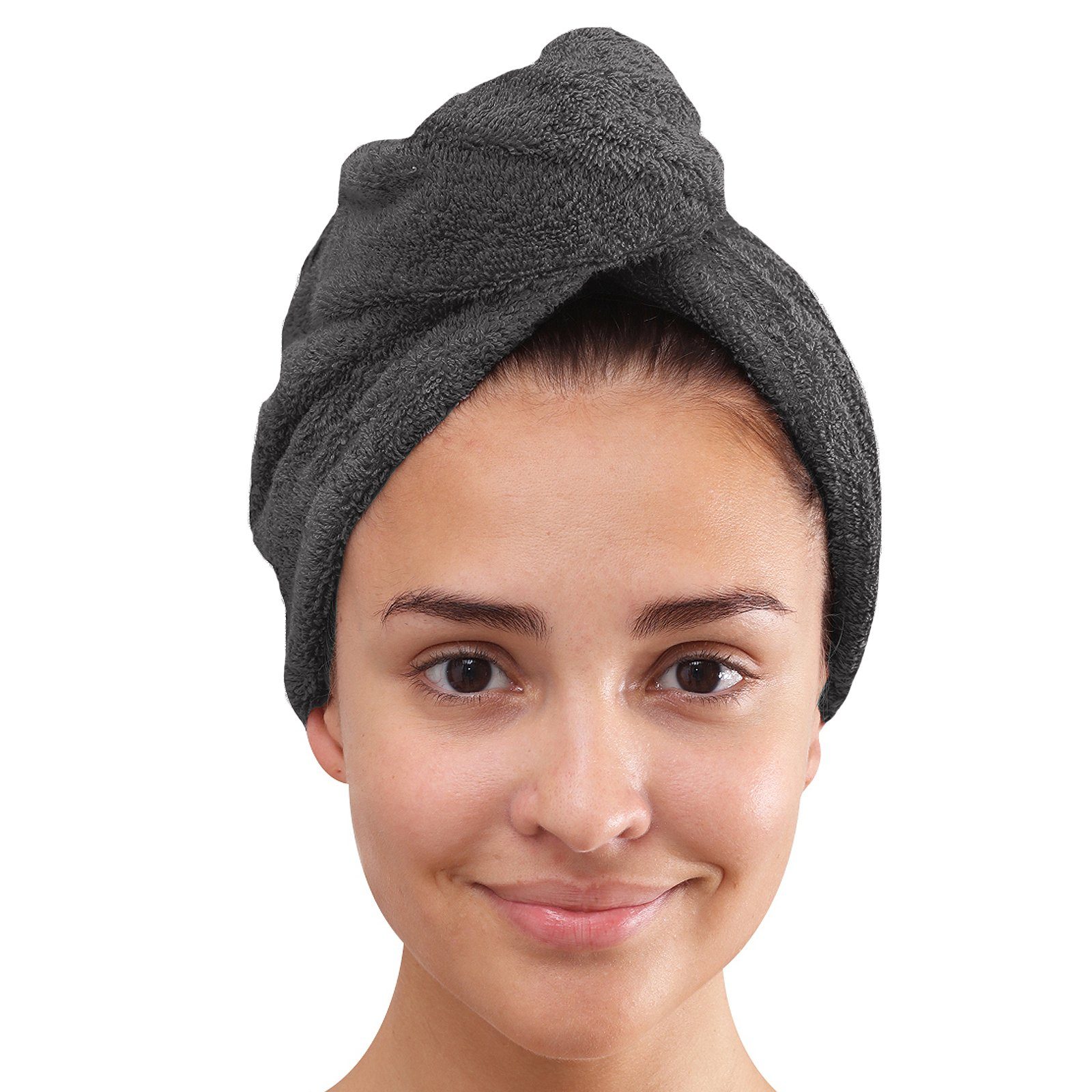 CLASS HOME COLLECTION Turban-Handtuch Frottee Baumwolle Haar-Turban Kopfhandtuch 72x27 cm Anthrazit