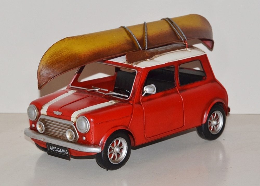 Modellauto Modellauto Mini Cooper rot mit Dachgepäckträger Oldtimer L 35 cm