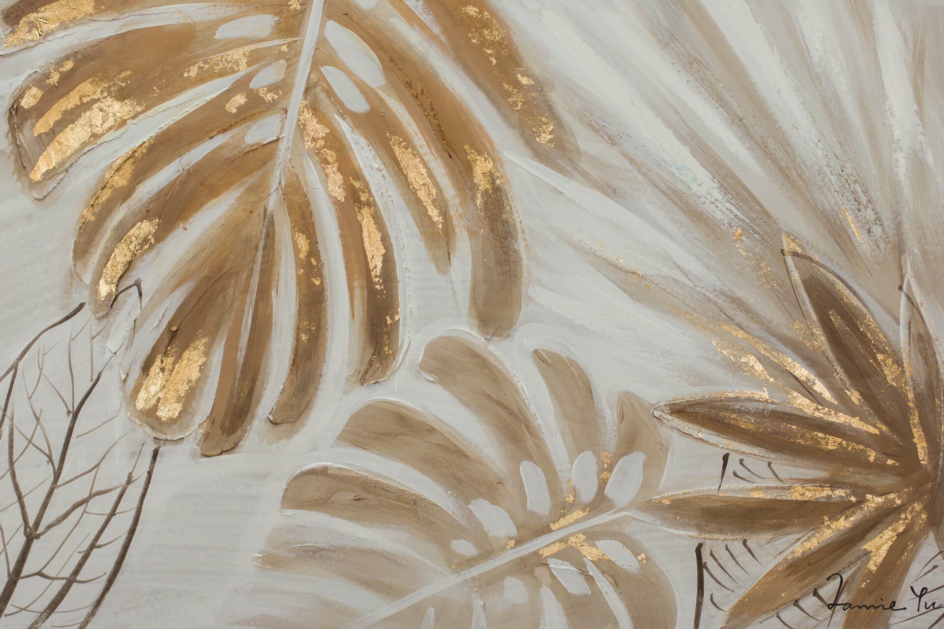 cm, 122x82 100% Leinwandbild HANDGEMALT Wohnzimmer Wandbild Palmen Unter Gemälde KUNSTLOFT