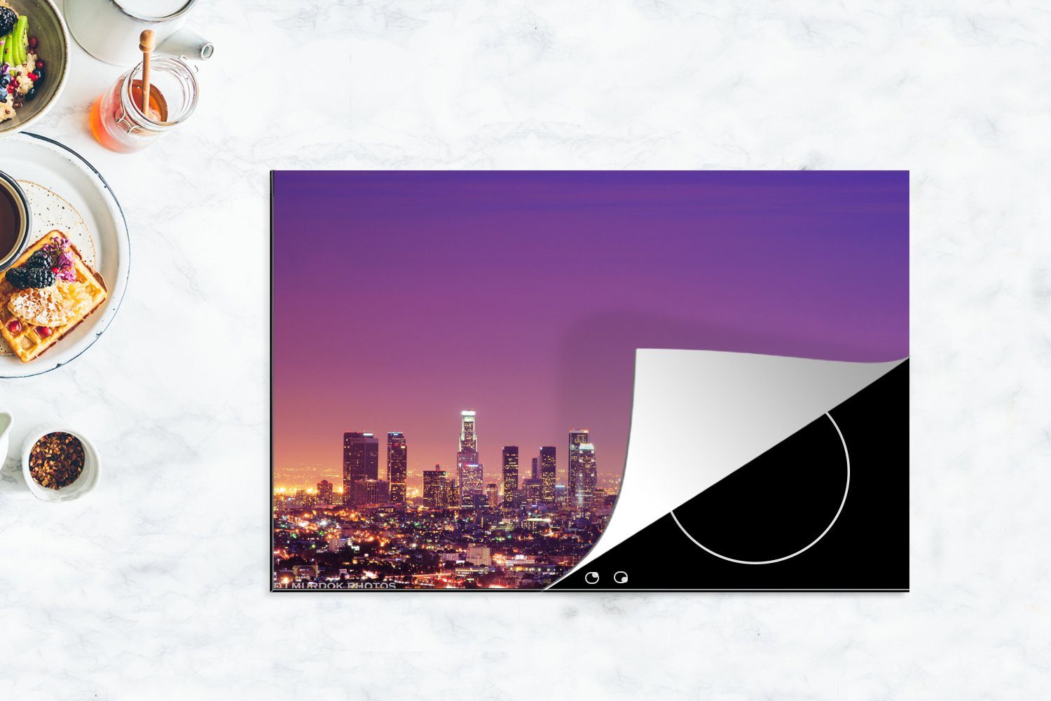 die Los Angeles, Vinyl, Herdblende-/Abdeckplatte Schutz küche, Ceranfeldabdeckung Amerika - tlg), für - cm, MuchoWow Stadt 81x52 (1 Induktionskochfeld