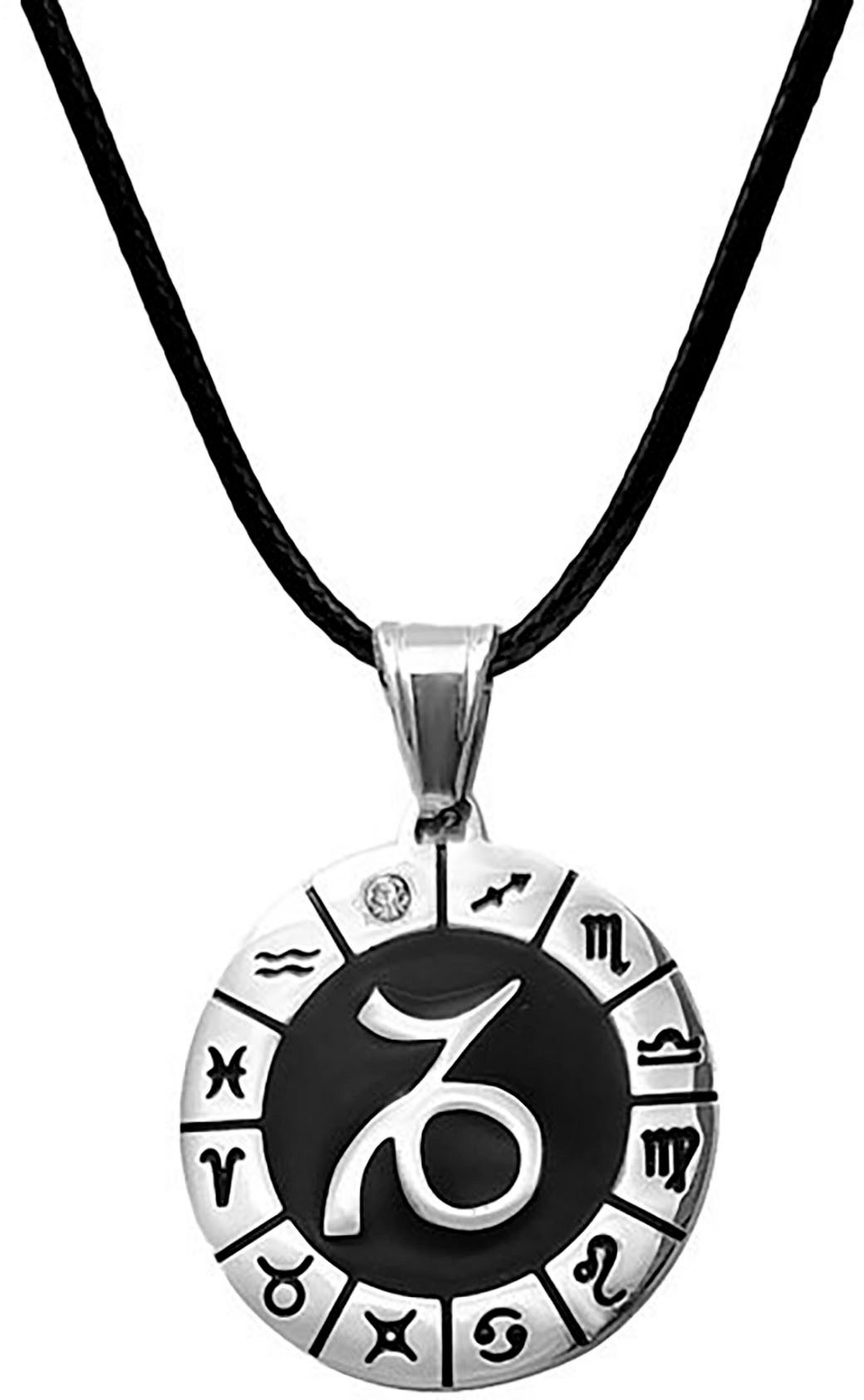 Firetti Kette mit Anhänger Schmuck Geschenk Edelstahl Leder Halsschmuck Halskette Sternzeichen, Made in Germany - mit Similistein
