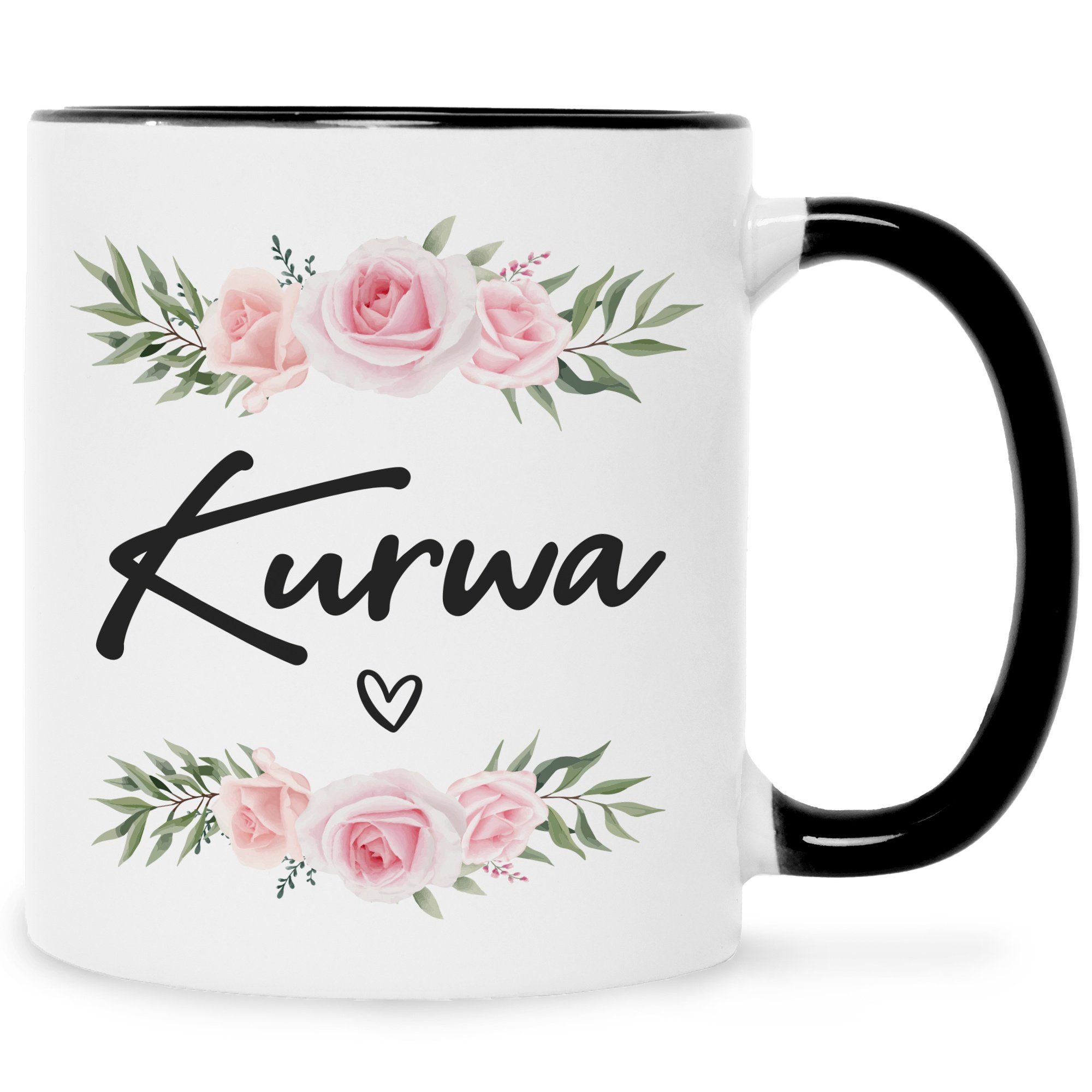 GRAVURZEILE Tasse GRAVURZEILE Tasse mit Spruch - Kurwa - Lustiges Geschenk für Freunde - Geschenk für Frauen & Männer - Geschenk für Sie & Ihn - Kaffeetasse Kaffeebecher Teetasse Schwarz Weiß
