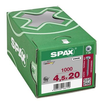 SPAX Spanplattenschraube Universalschraube, (Stahl weiß verzinkt, 1000 St), 4,5x20 mm