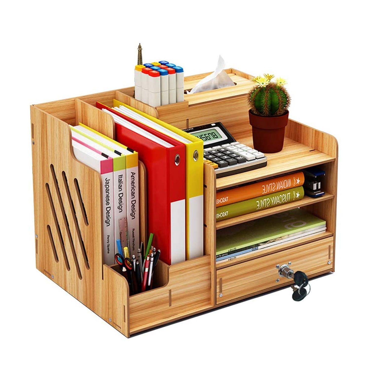 zggzerg Aktenregal Schreibtisch-Organizer aus Holz, große Kapazität, zusammenbaubar Kirsche