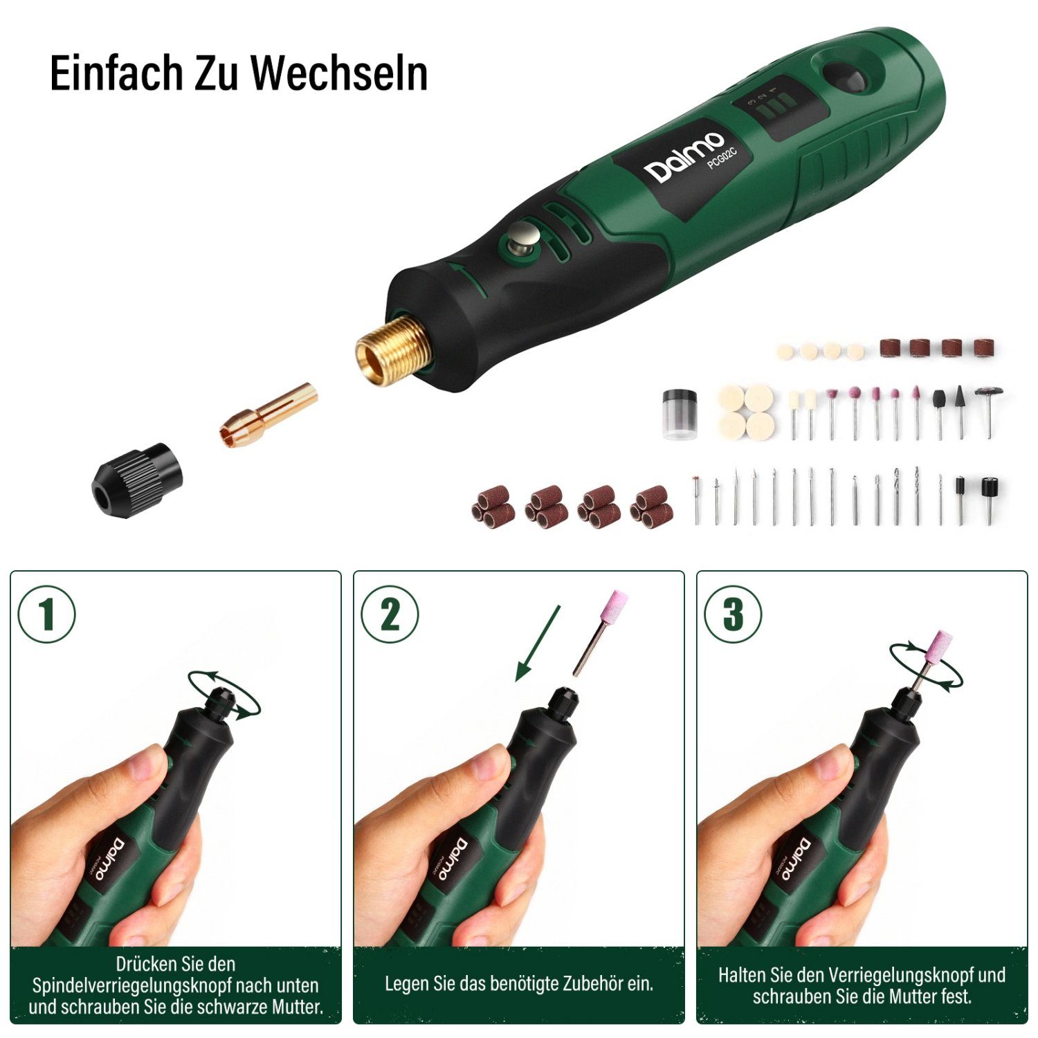 mit Typ-C 80 18000RPM V DALMO Zubehörteilen Elektro-Multifunktionswerkzeug Rotationswerkzeug, Mini-tragbarer 3,7 Wireless