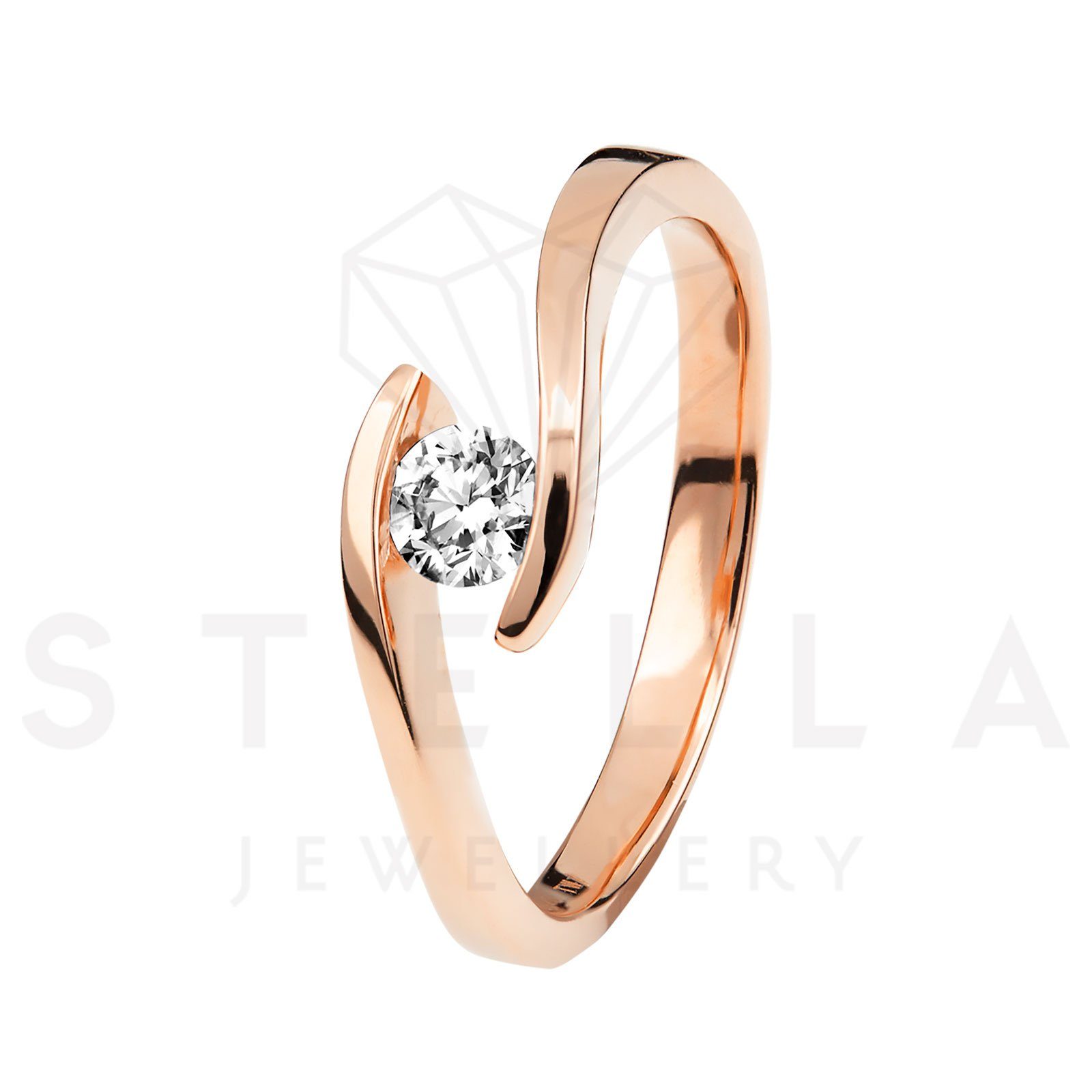 Brillant Poliert Diamant mit Spannring Solitärring 54 (inkl. Rotgold Gr. Etui), 585er Stella-Jewellery 0,05ct. -