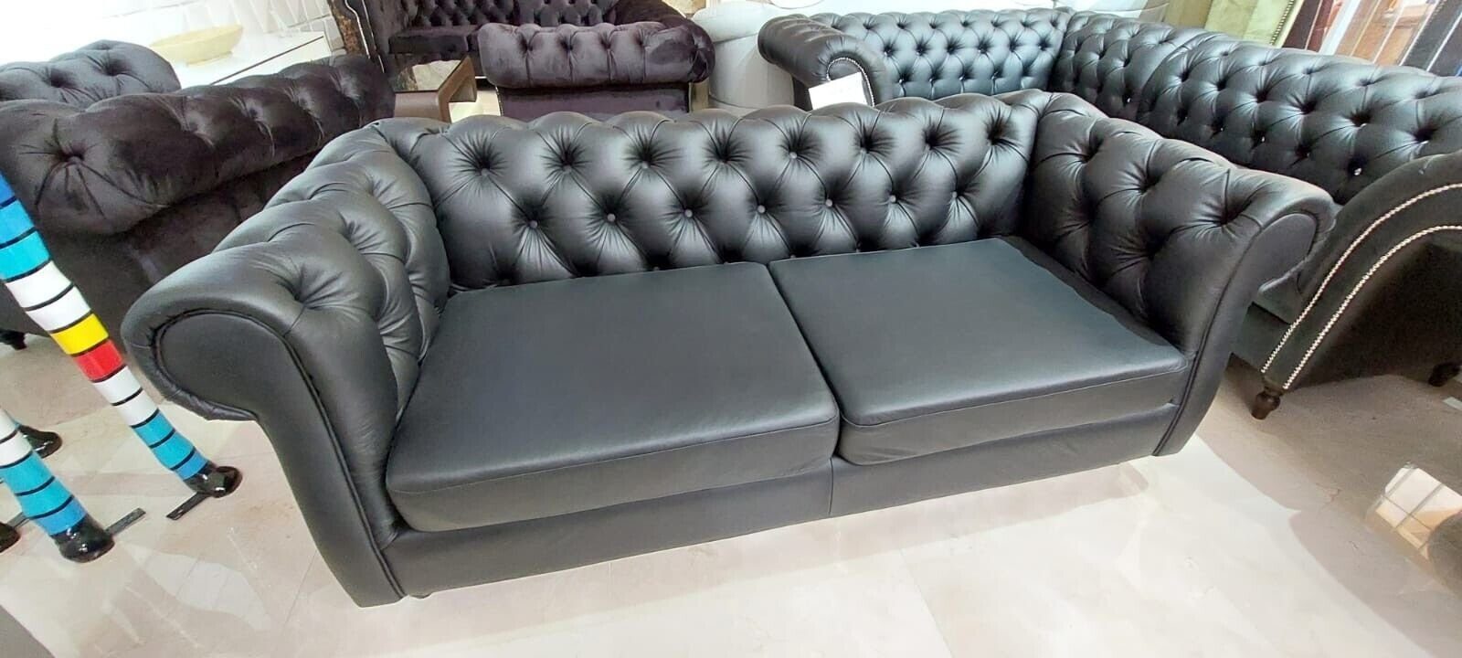 Sitzer JVmoebel Schwarz Europe Chesterfield-Sofa Sofort, Made Designer Sofa Chesterfield Polyester Couch 3 in