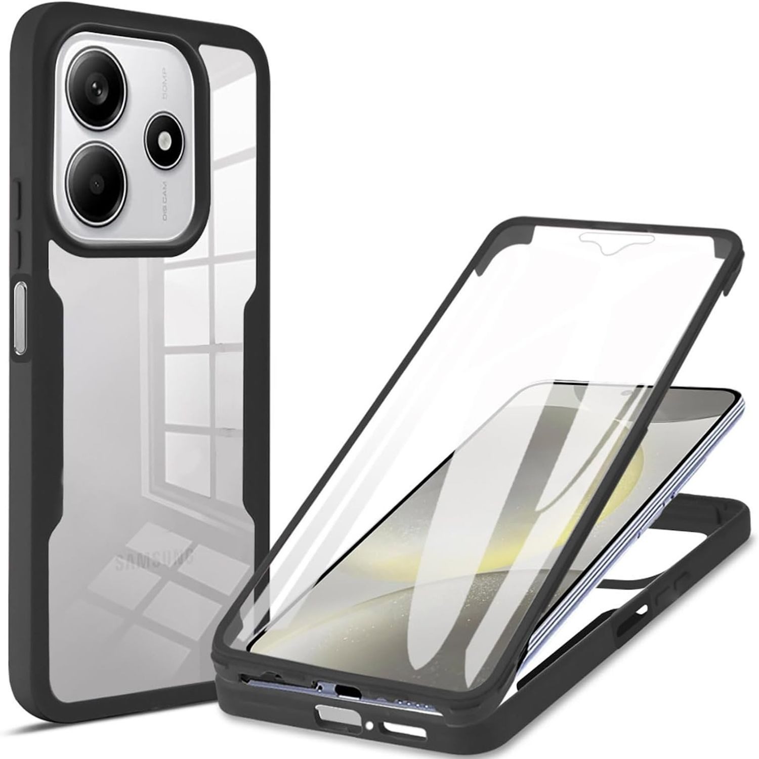 Wigento Handyhülle Für Xiaomi Redmi Note 14 5G Full 360 Acrylic Hybrid TPU Hülle Schwarz, 360 Grad Schutz, stoßdämpfend, robust