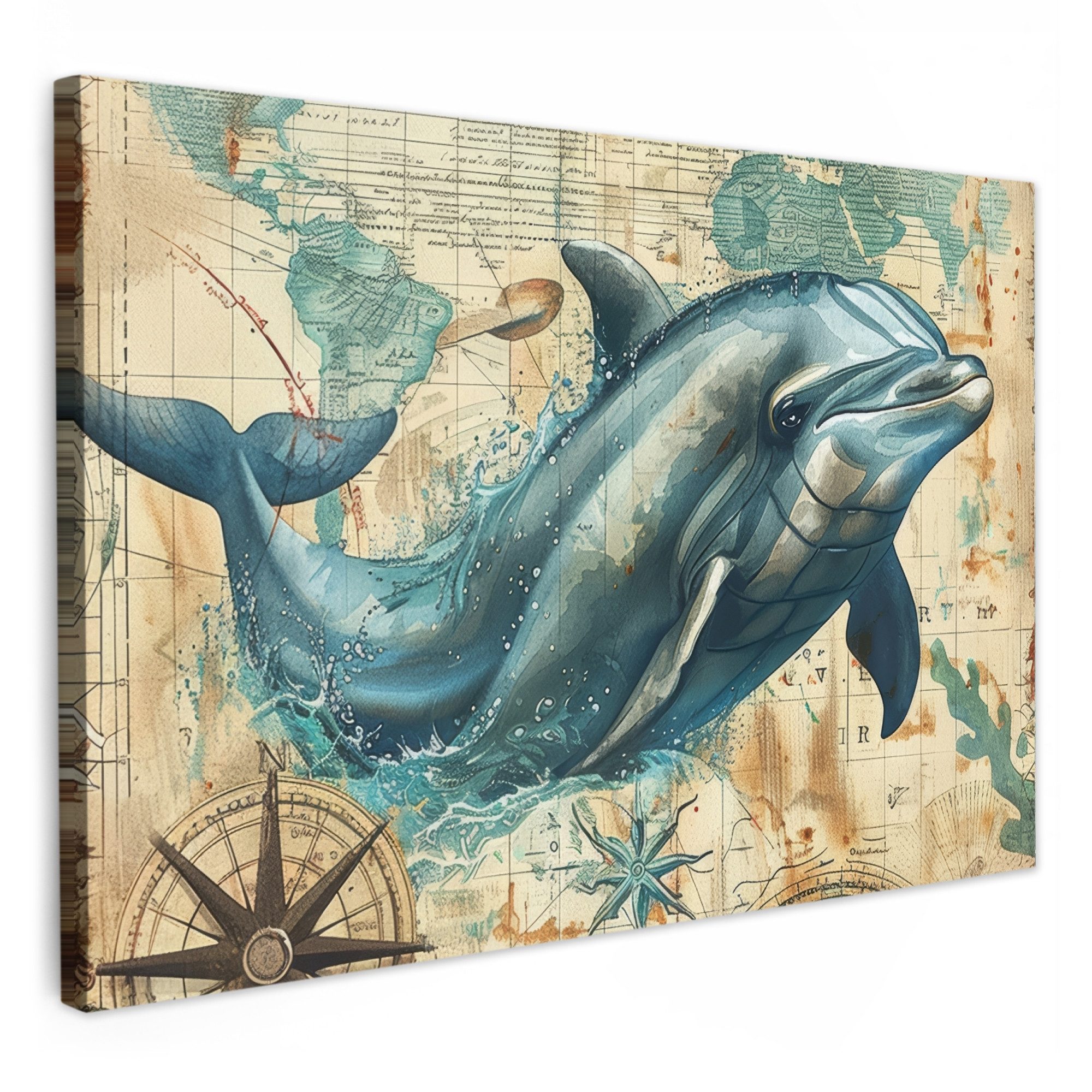 OneMillionCanvasses® Leinwandbild Weinlese - Delphin - Tiere - Aquarell - B günstig online kaufen
