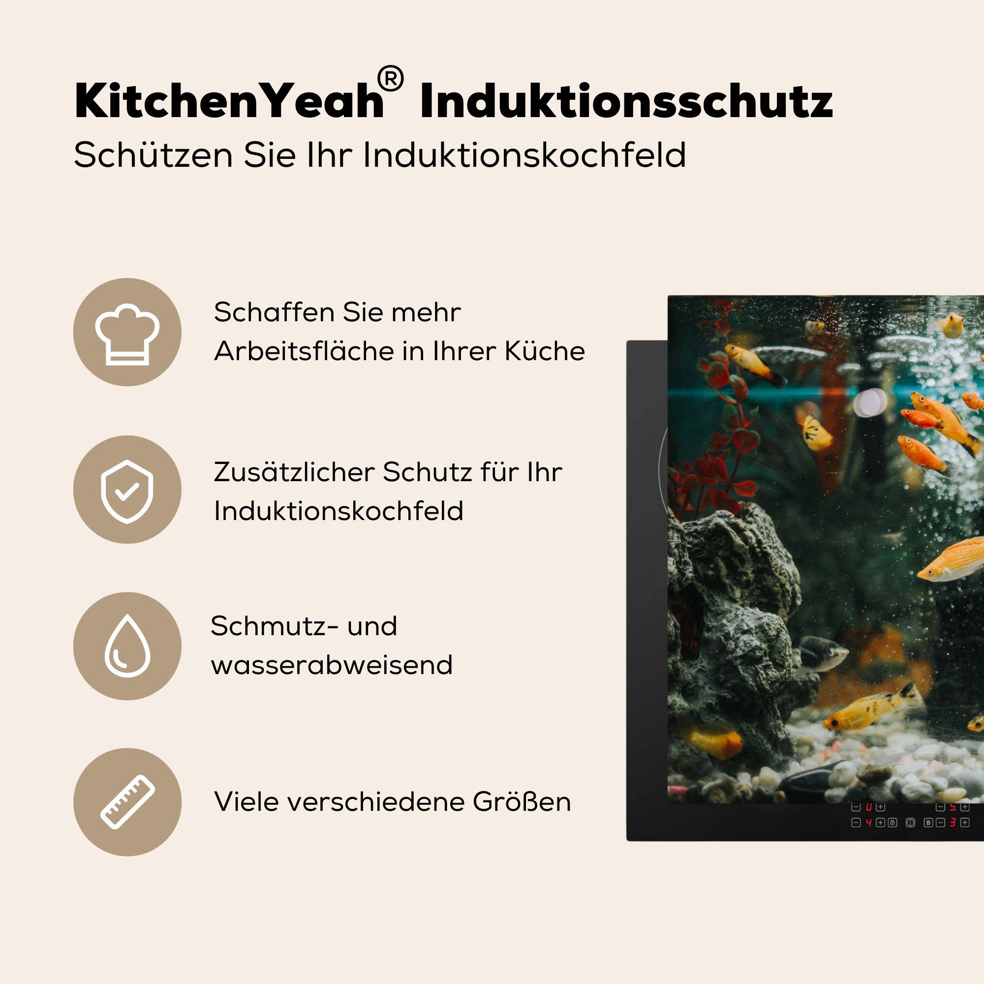 MuchoWow Herdblende-/Abdeckplatte Kleine Fische die küche, cm, einem Ceranfeldabdeckung (1 tlg), Schutz Vinyl, in 81x52 Aquarium, Induktionskochfeld für