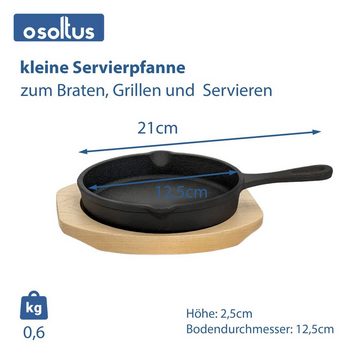 osoltus Bratpfanne osoltus Servierpfanne Cast Iron mit Holzuntersetzer, Ø 13 cm