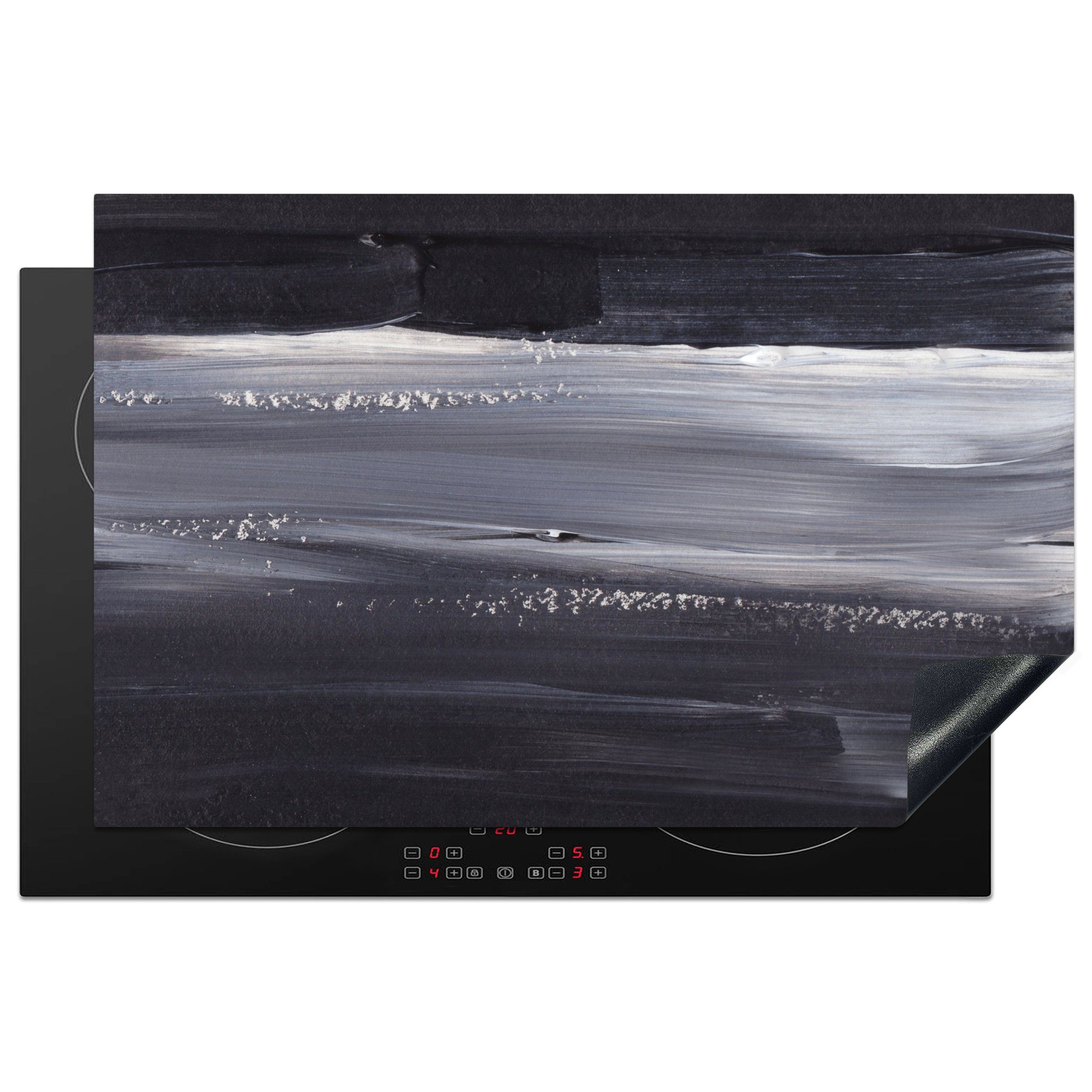 MuchoWow Herdblende-/Abdeckplatte Farbe - Abstrakt - Schwarz, Vinyl, (1 tlg), 81x52 cm, Induktionskochfeld Schutz für die küche, Ceranfeldabdeckung