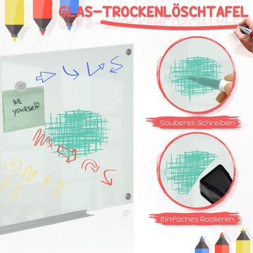 Vinsetto Whiteboard Marker Staffelei Glastafel mit 4 Stifte, 6 Magnete, 1 Schwamm,1 Ablage, (Wandtafel, 4-tlg., Magnettafel), Wandmontage leicht abwischbar 90 x 60 cm