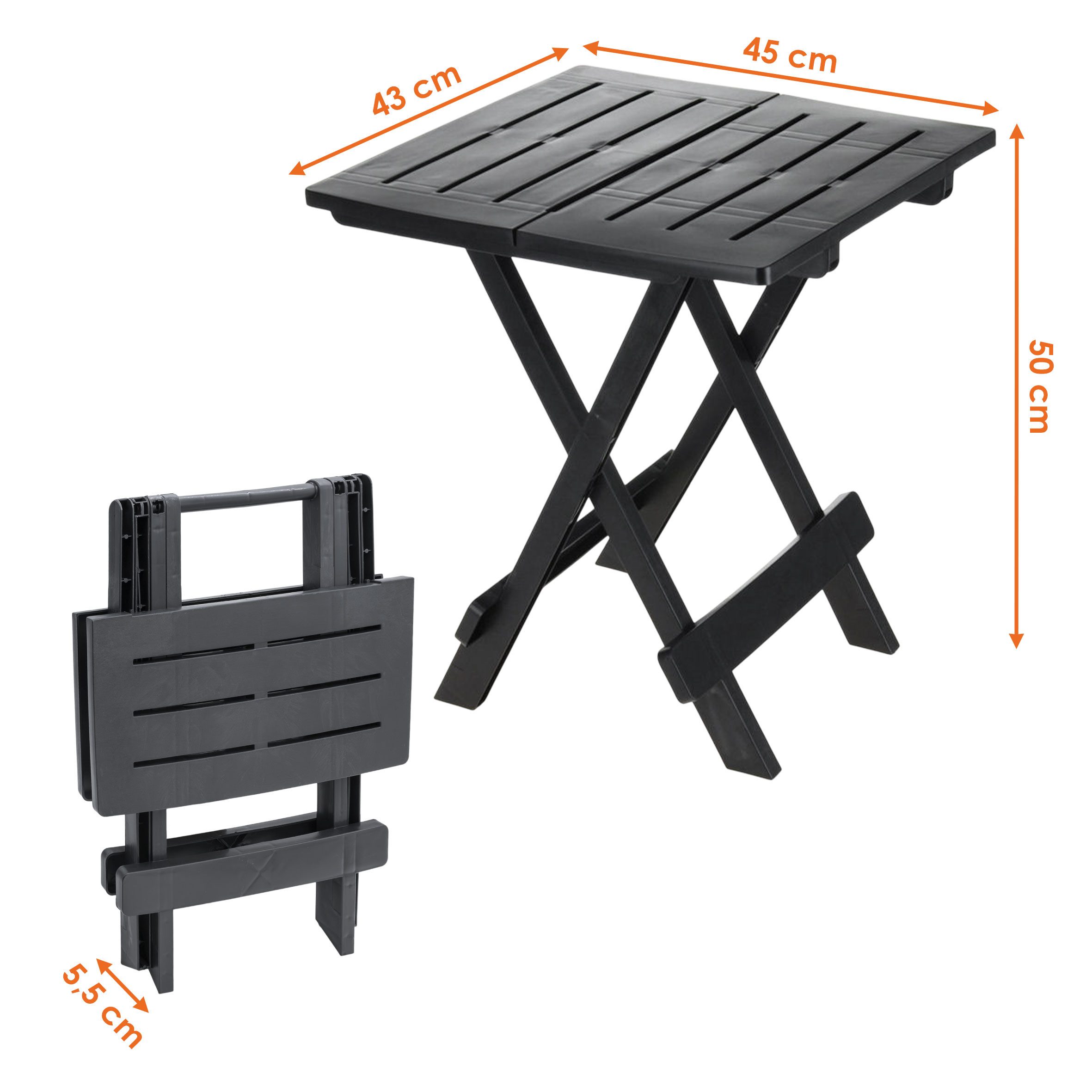Spetebo Gartentisch Kunstoff Klapptisch ADIGE - anthrazit (Stück, 1-St., Kunststoff Tisch), Garten Beistelltisch klappbar