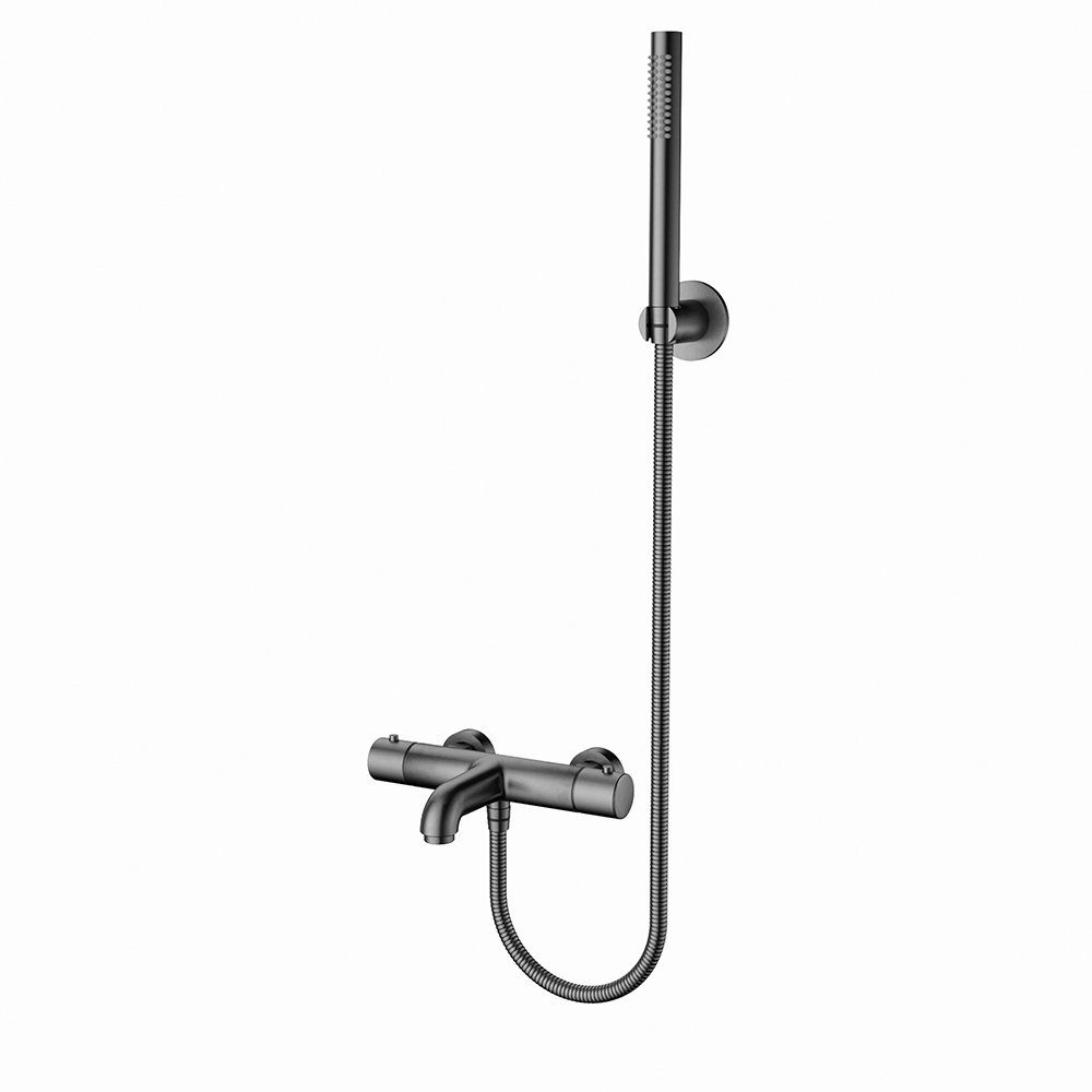 Aloni Duscharmatur CR6004-7GG (set, 1-St., Armatur mit Handbrause) Aloni Wannenarmatur Thermostat Handbrause grau gebürstet Messing