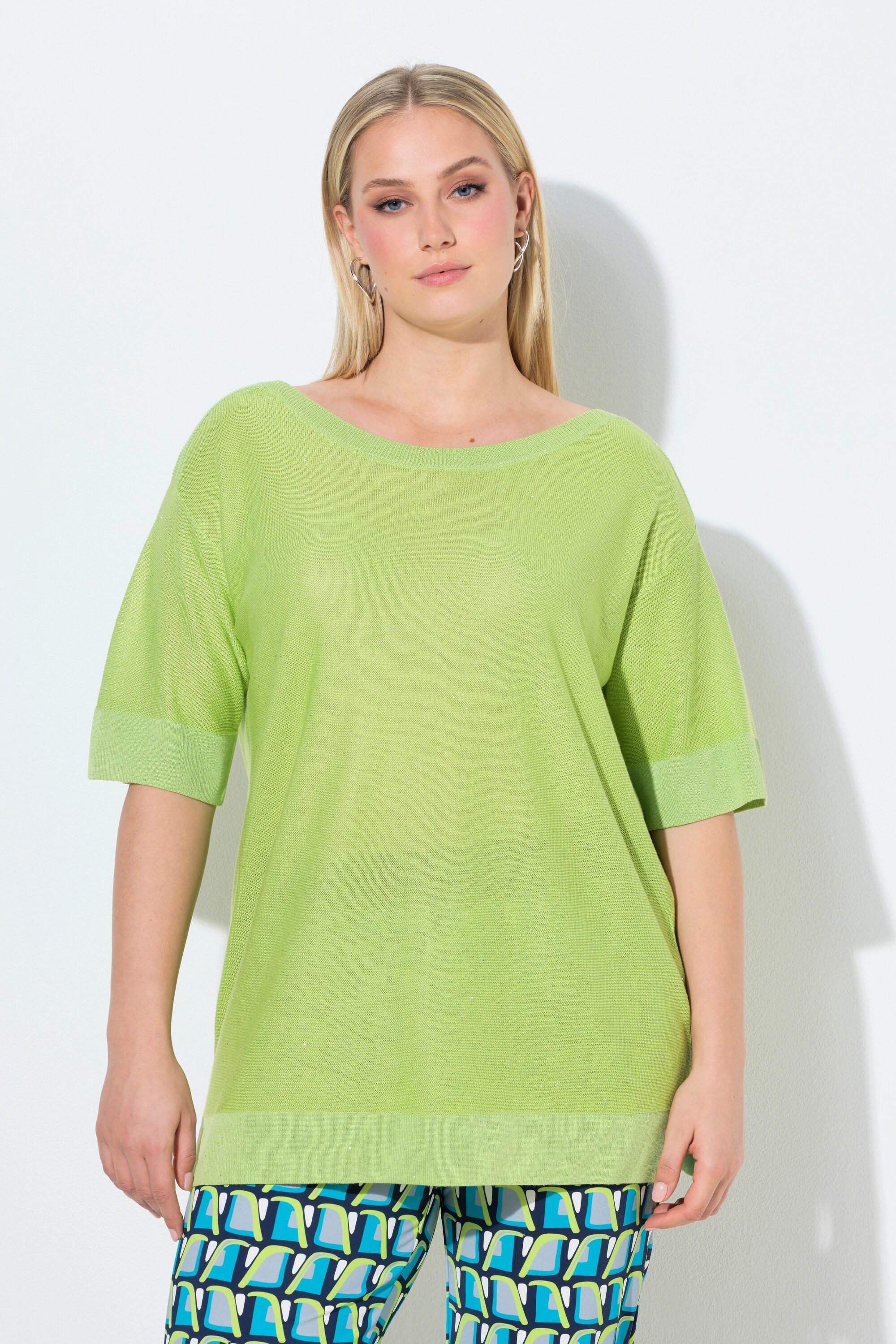 Strickpullover Pullover Pailletten Oversized U-Boot-Ausschnitt