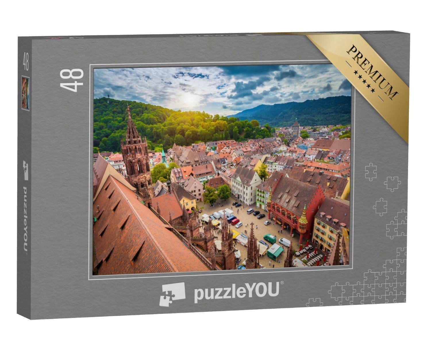 puzzleYOU Puzzle Historisches Zentrum von Freiburg, Münster, 48 Puzzleteile, puzzleYOU-Kollektionen Freiburg, Deutschland, Freiburger Münster