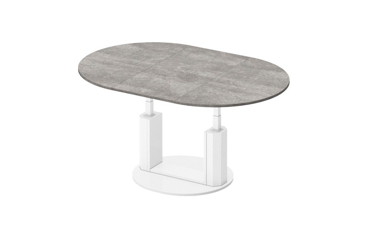 Couchtisch HEM-111 designimpex Weiß Beton / Hochglanz höhenverstellbar Hochglanz ausziehbar Design Tisch Couchtisch