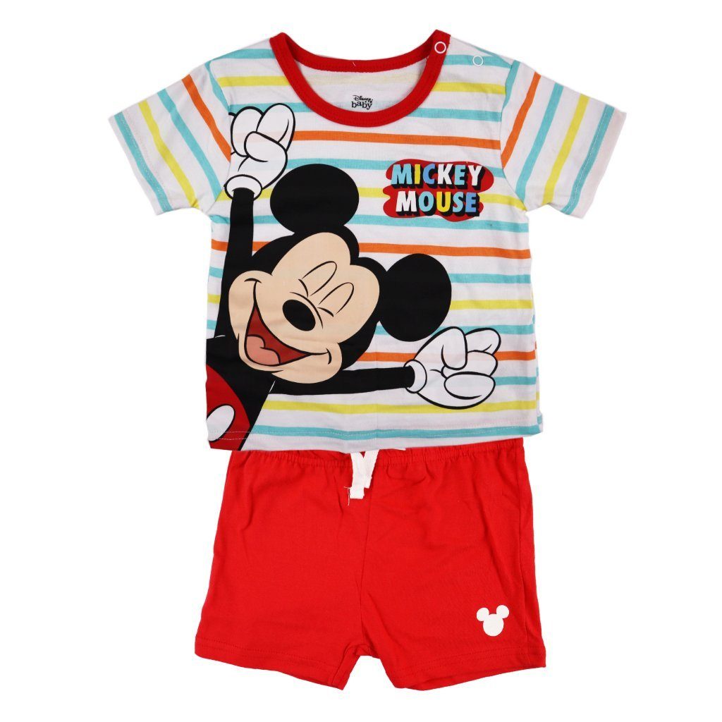 Disney Print-Shirt Mickey Maus Baby kurzarm T-Shirt und Shorts Gr. 74 bis 80, 100% Baumwolle Rot
