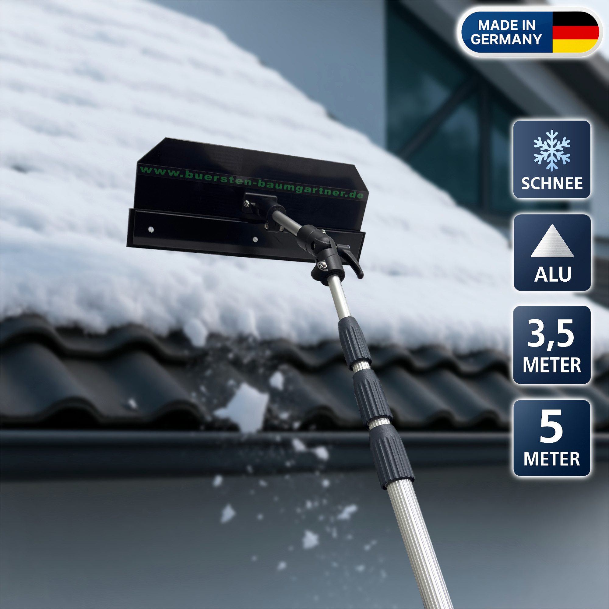 Bürsten-Baumgartner Schneeräumer PREMIUM-Set Dachräumer, 50 cm Arbeitsbreite, (Komplettset, 3-tlg), für Solaranlagen, Hausdächer, Wintergärten, Glasflächen und Kfz