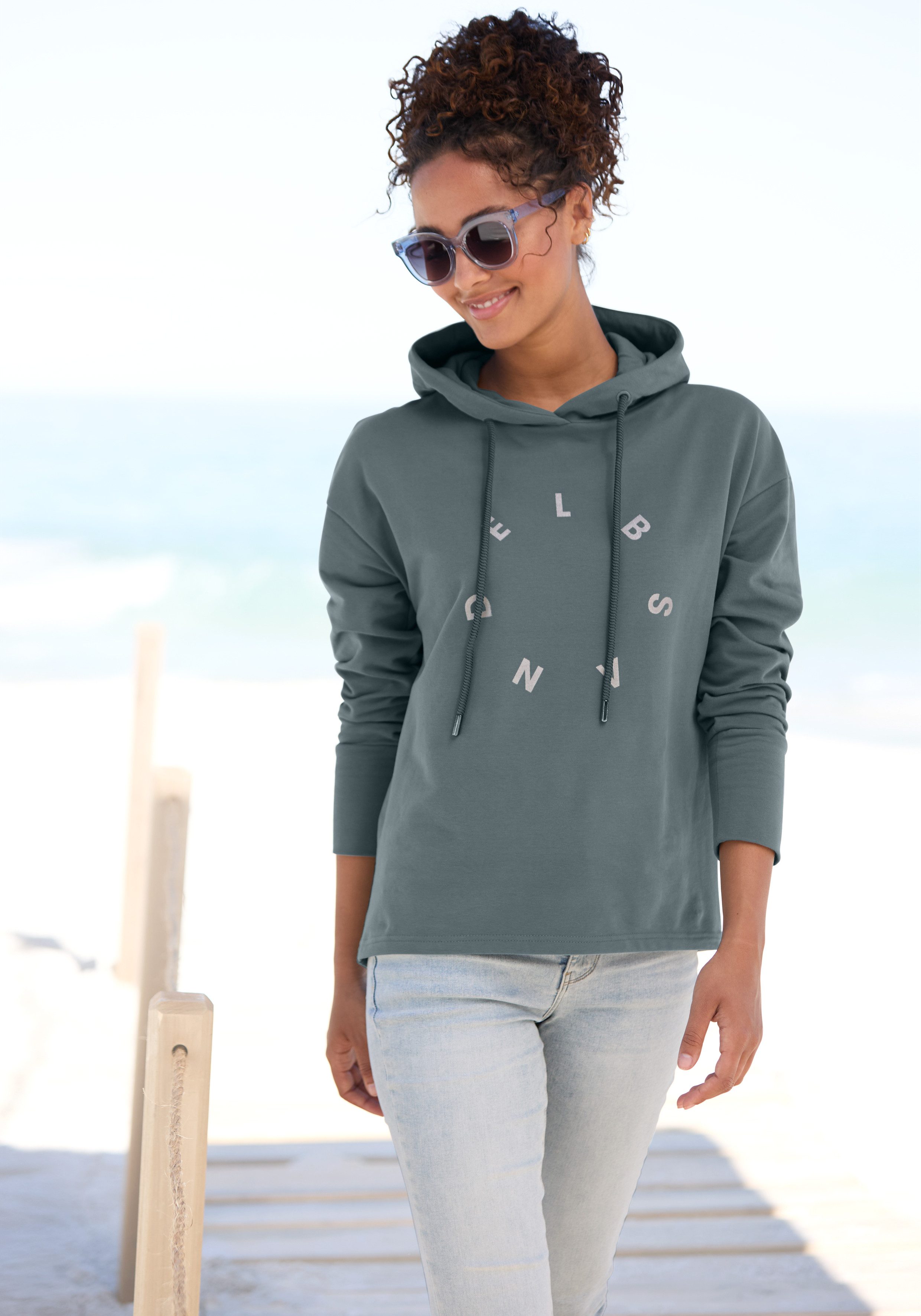Elbsand Kapuzensweatshirt Darisa mit Logodruck vorne, Hoodie, sportlich-casual