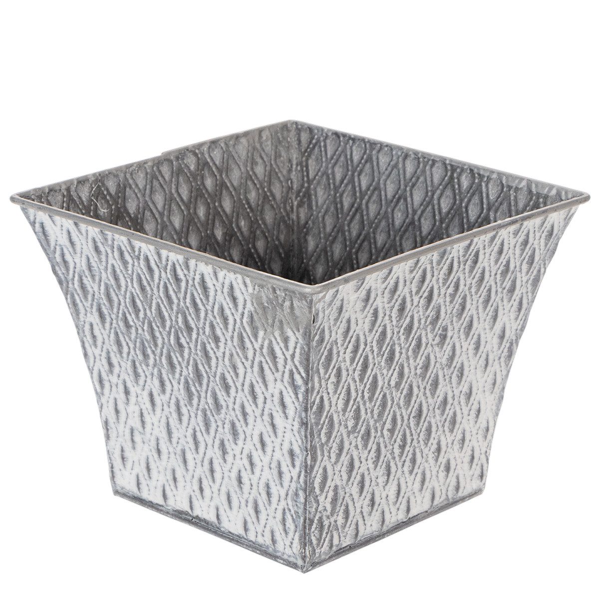 Florists Products Übertopf Zinktopf Rautenmuster Shabby-Chic Grau H15cm Dekoration