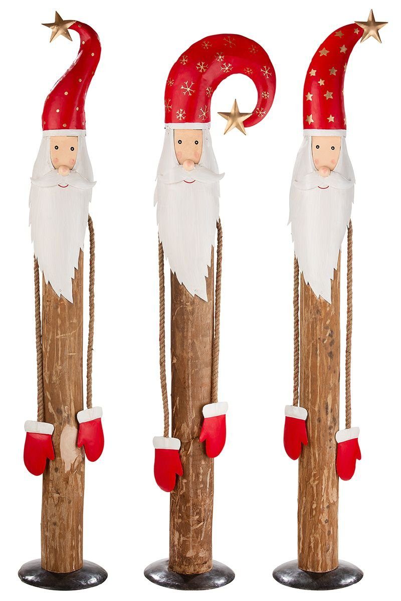 Santa aus - GILDE 'Noel' Santa, Wackelarme Eukal 3er Holz Dekoobjekt Natur/Rot, Set XXL