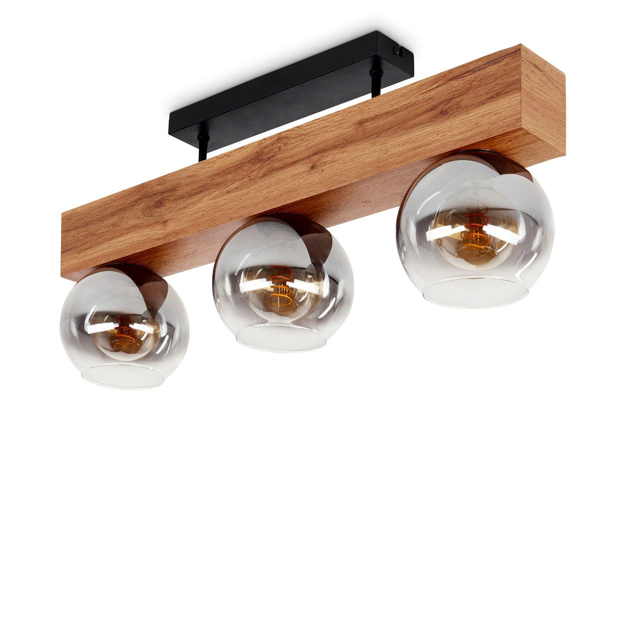 hofstein Deckenleuchte »Canove« Deckenlampe, Metall/MDF/Glas, Schwarz/Holzo günstig online kaufen