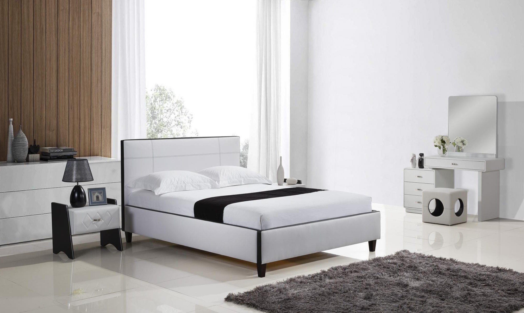 Xlmoebel Polsterbett Leder Bett Doppelbett Modernes Design für Schlafräume (Doppelbett, 1-tlg., Polsterbett B526, 190 x 217 cm, Weiß, Kunstleder), Made in Europa