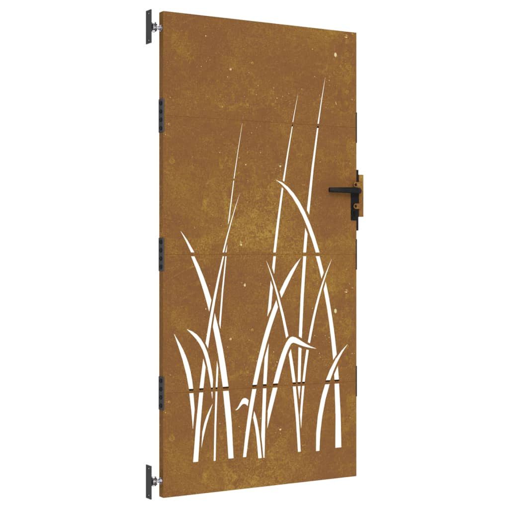 Gartentor 85 x 175 cm Gartentor 85x175 cm Cortenstahl Gras-Design Abschließbar Z