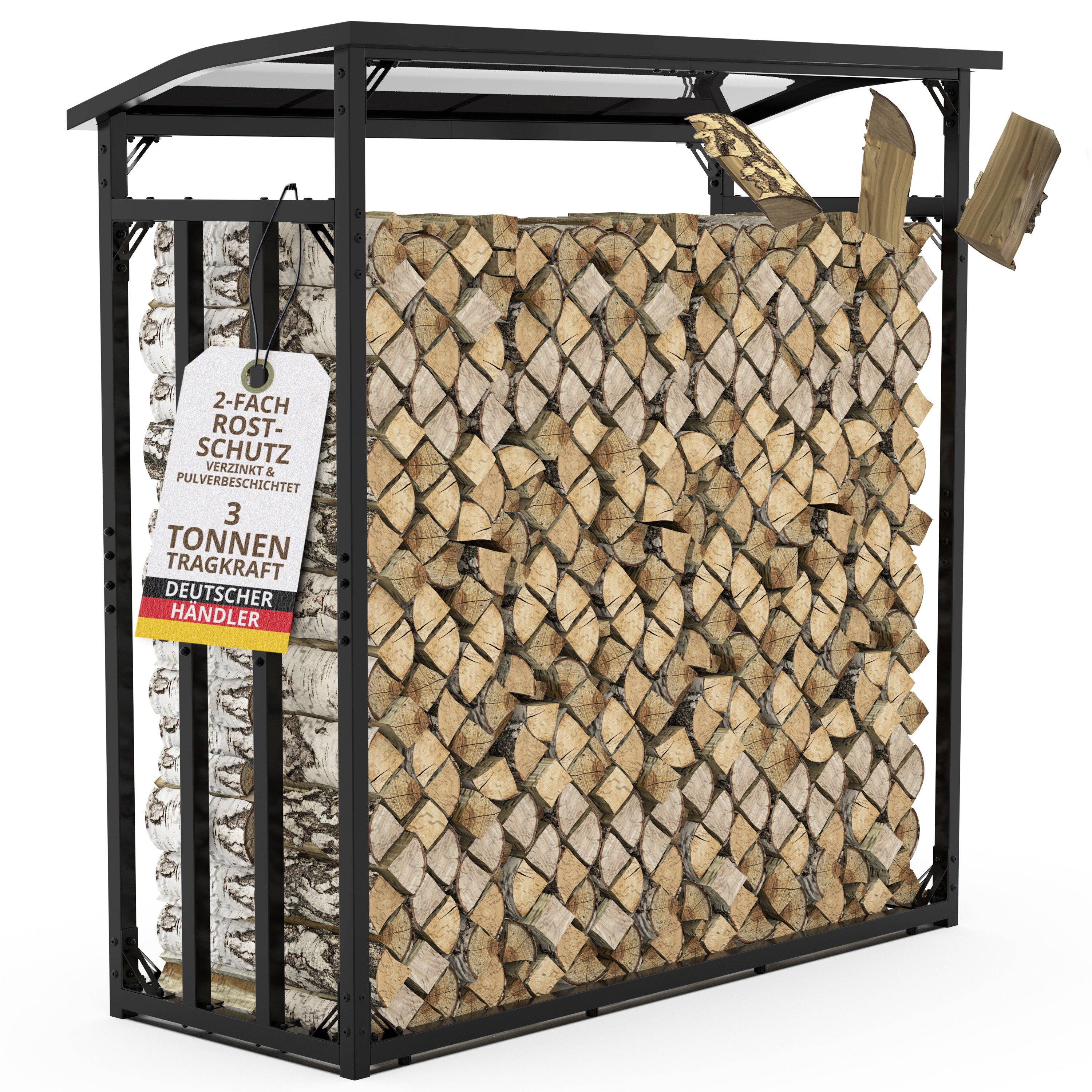 LAWA Living and Lifestyle Kaminholzregal außen Dach Brennholz Unterstand Garten Metall Stapelhilfe Abdeckung, BxTxH:185.00x70.00x185.00 cm, verzinkt, wetterfest