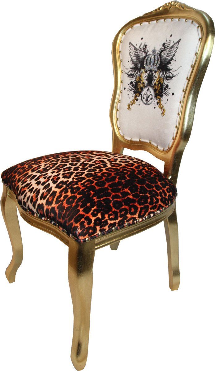 Casa Padrino Luxus Stuhl Stuhl Engelsflügel / - Harald Pompöös / Gold Pompööser Barock Leopard by Esszimmerstuhl Weiß & Glööckler designed Glitzerkrone Barock by Esszimmer