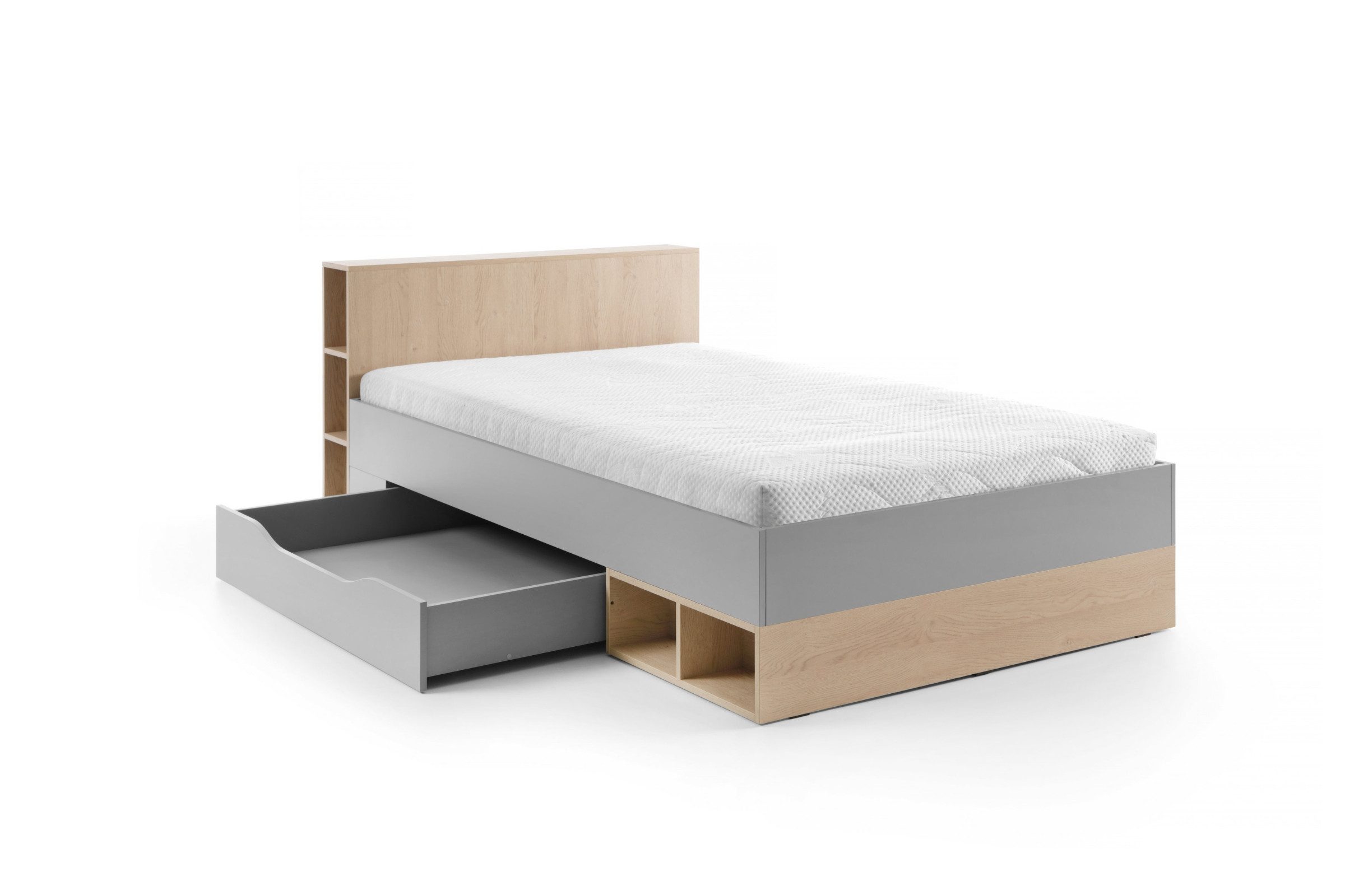 Deine Möbel 24 Jugendbett OLAF 06 120x200 Kinderbett Einzelbett Bett (Set, 3-tlg., mit Schublade Stauraum), OLAF Kollektion Kinderzimmer Jugendzimmer Grau Eiche