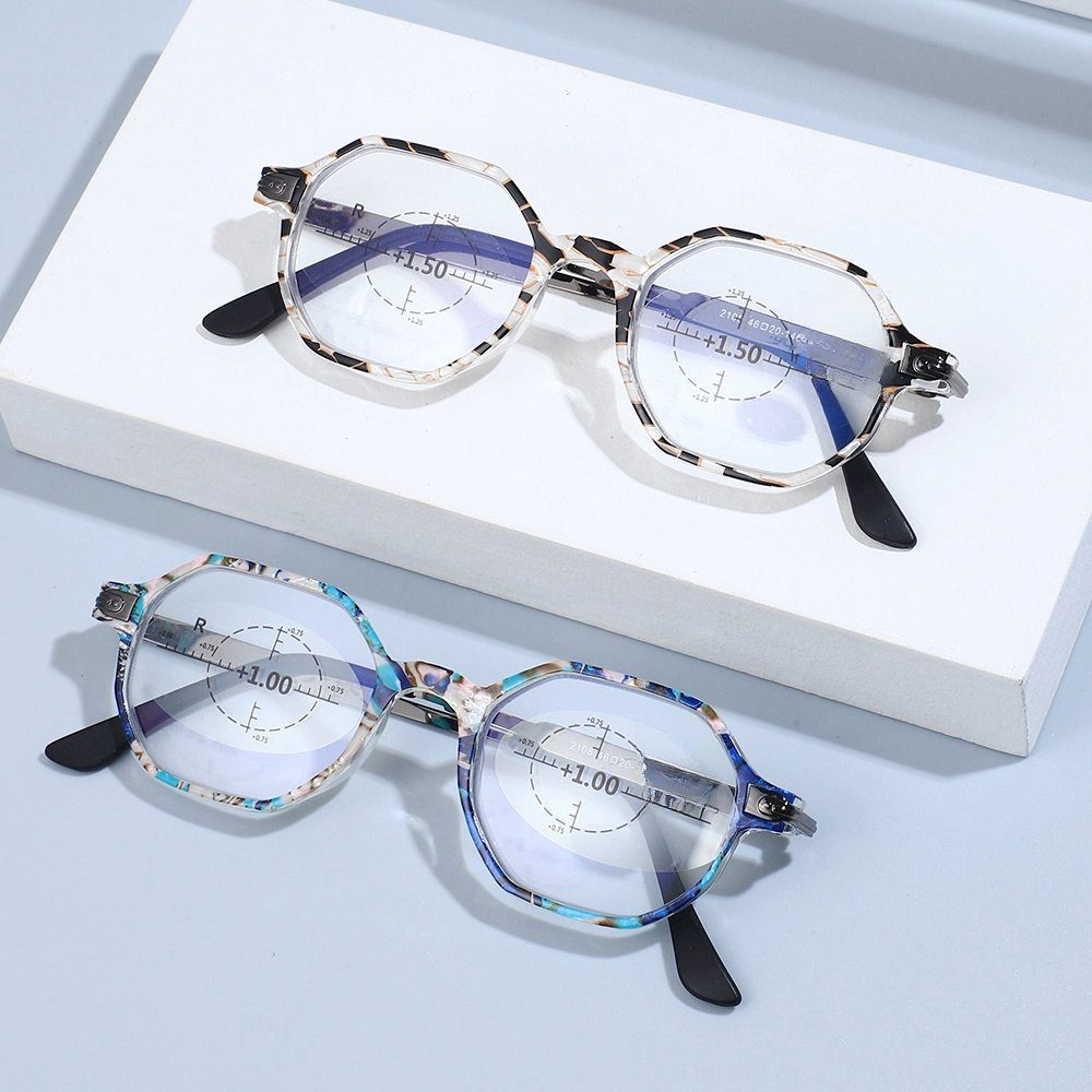PACIEA Lesebrille Mode blaue presbyopische Gläser grau anti bedruckte Rahmen