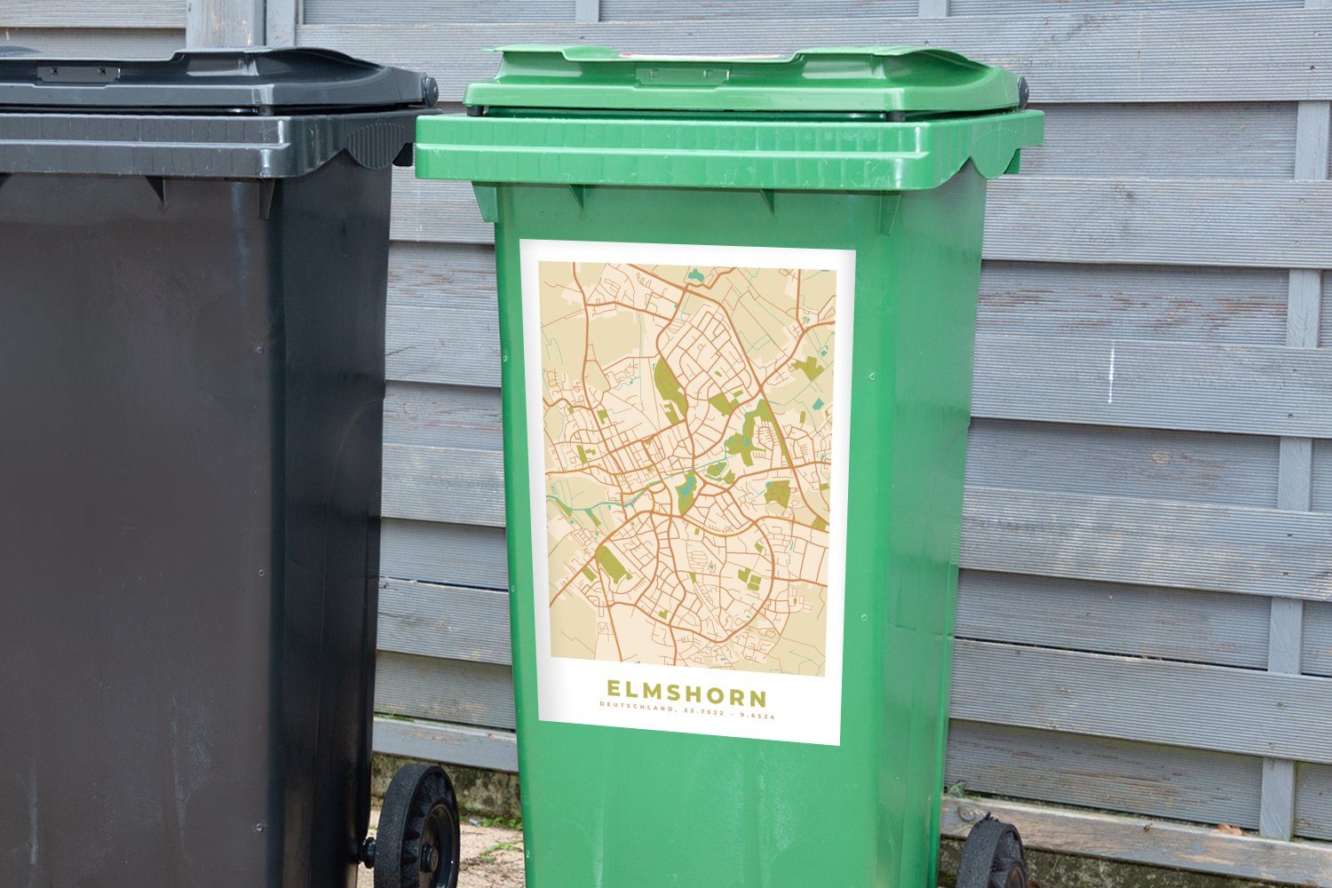 MuchoWow Wandsticker Elmshorn - Vintage Karte Container, Abfalbehälter Mülltonne, Sticker, (1 - - Mülleimer-aufkleber, St), Stadtplan