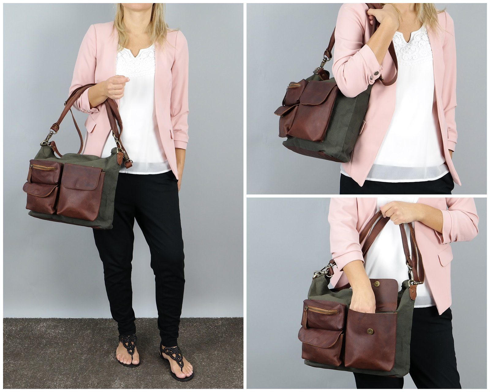 LECONI Schultertasche Umhängetasche Damentasche Ledertasche Canvas Leder LE0039