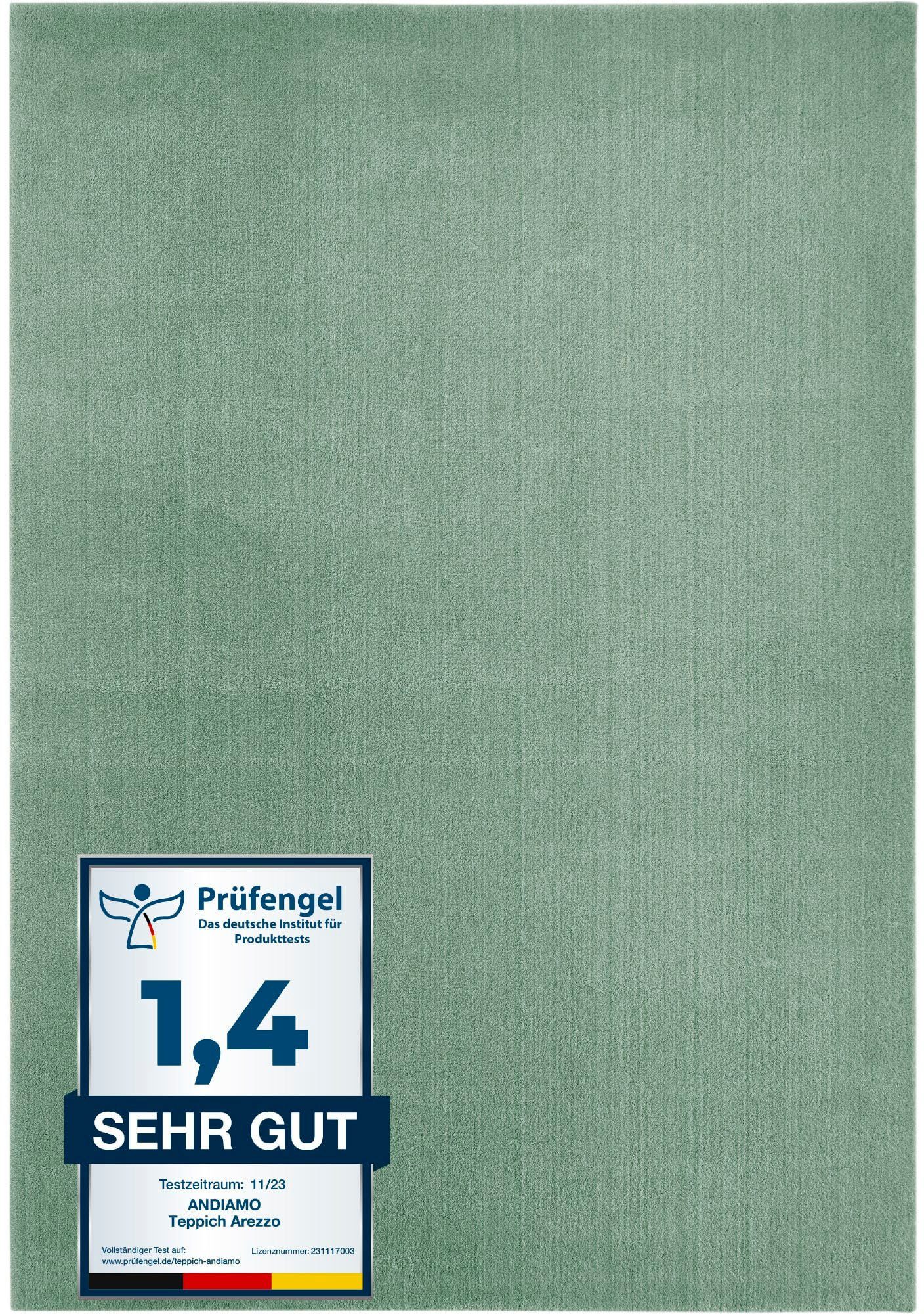 Andiamo Teppich Arezzo, rechteckig, Höhe: 16 mm, Uni Farben, weicher Flor, waschbar, ideal im Wohnzimmer & Schlafzimmer