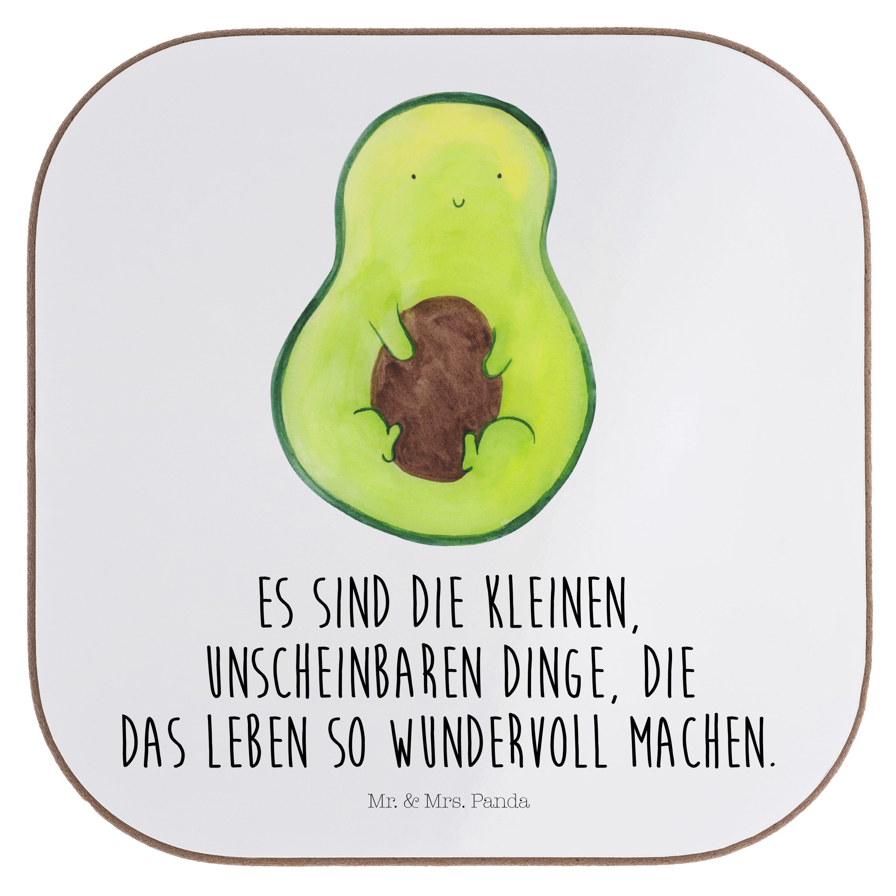 Mr. & Mrs. Panda Getränkeuntersetzer Avocado mit Kern - Weiß - Geschenk, Bierdeckel, glücklich, Spruch Leb, 1-tlg.