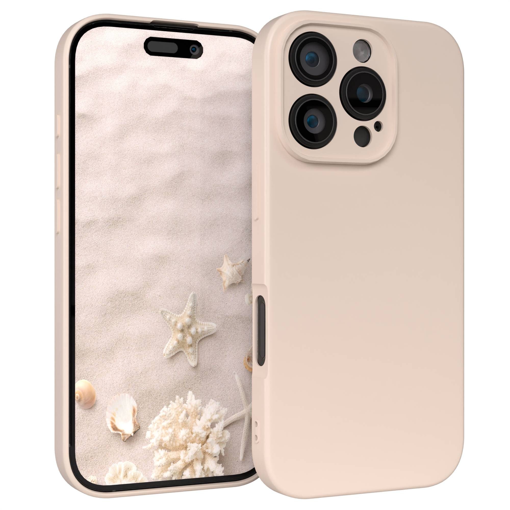 EAZY CASE Handyhülle für Apple iPhone 16 Pro Hülle Silikon 6,3 Zoll, Bumper Case Matt Slimcover Silikonschutzhülle elastisch Taupe / Beige
